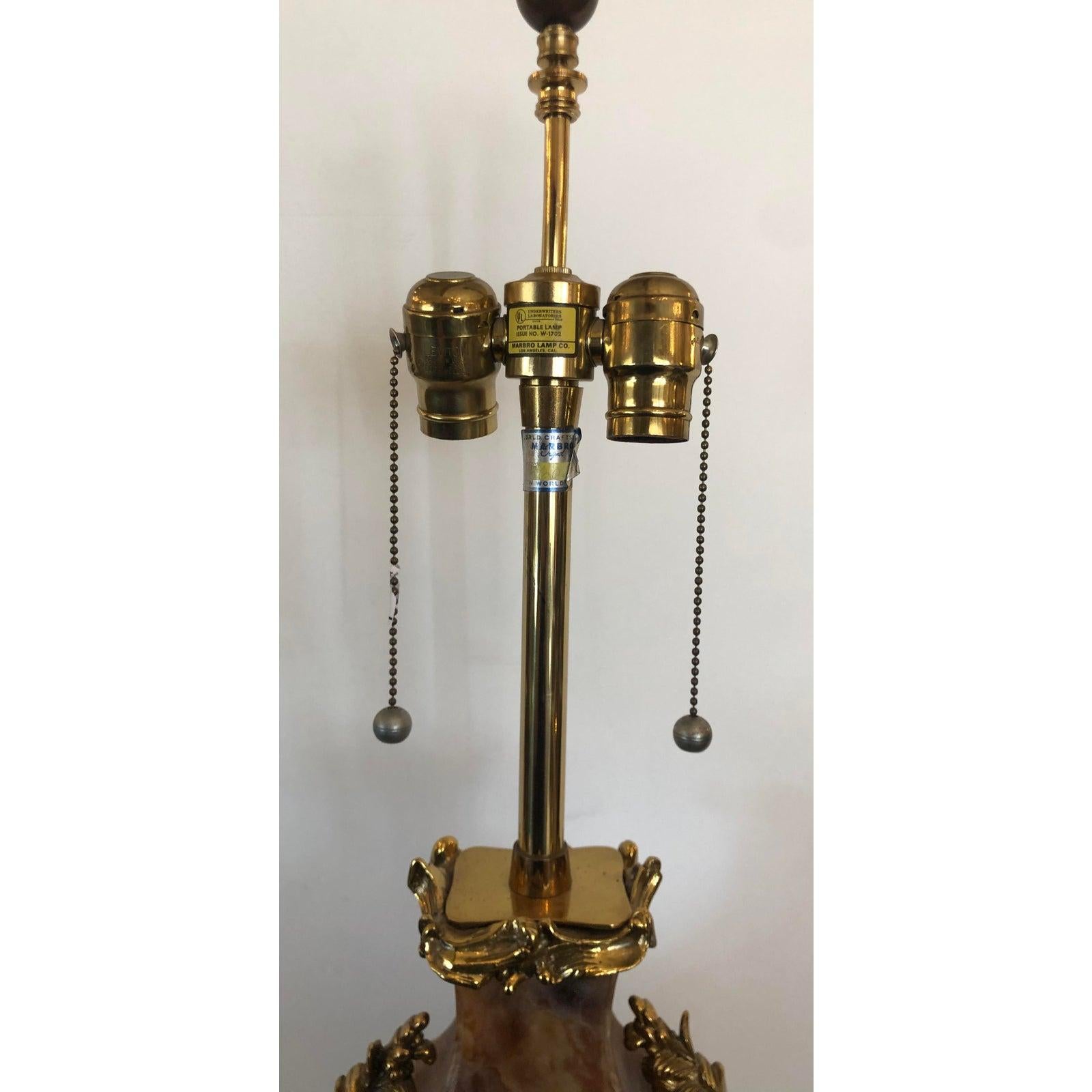 Marbro Neoclassical Exotic Marble & Dore Bronze Table Lamp, 1950s In Good Condition For Sale In LOS ANGELES, CA