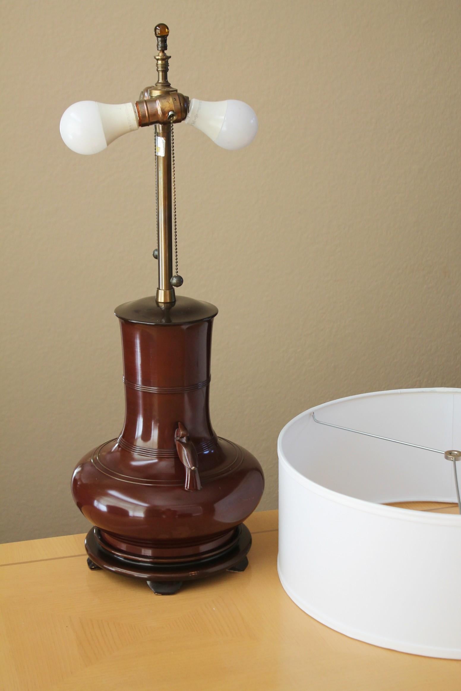 Lampe de table originale de Marbro ! Chocolat au lait Base en bois Brown 1960s Art Deco Minty ! en vente 4