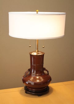 Marbro Original Table Lamp! Milk Chocolate Brown Wood Base 1960s Art Deco Minty!