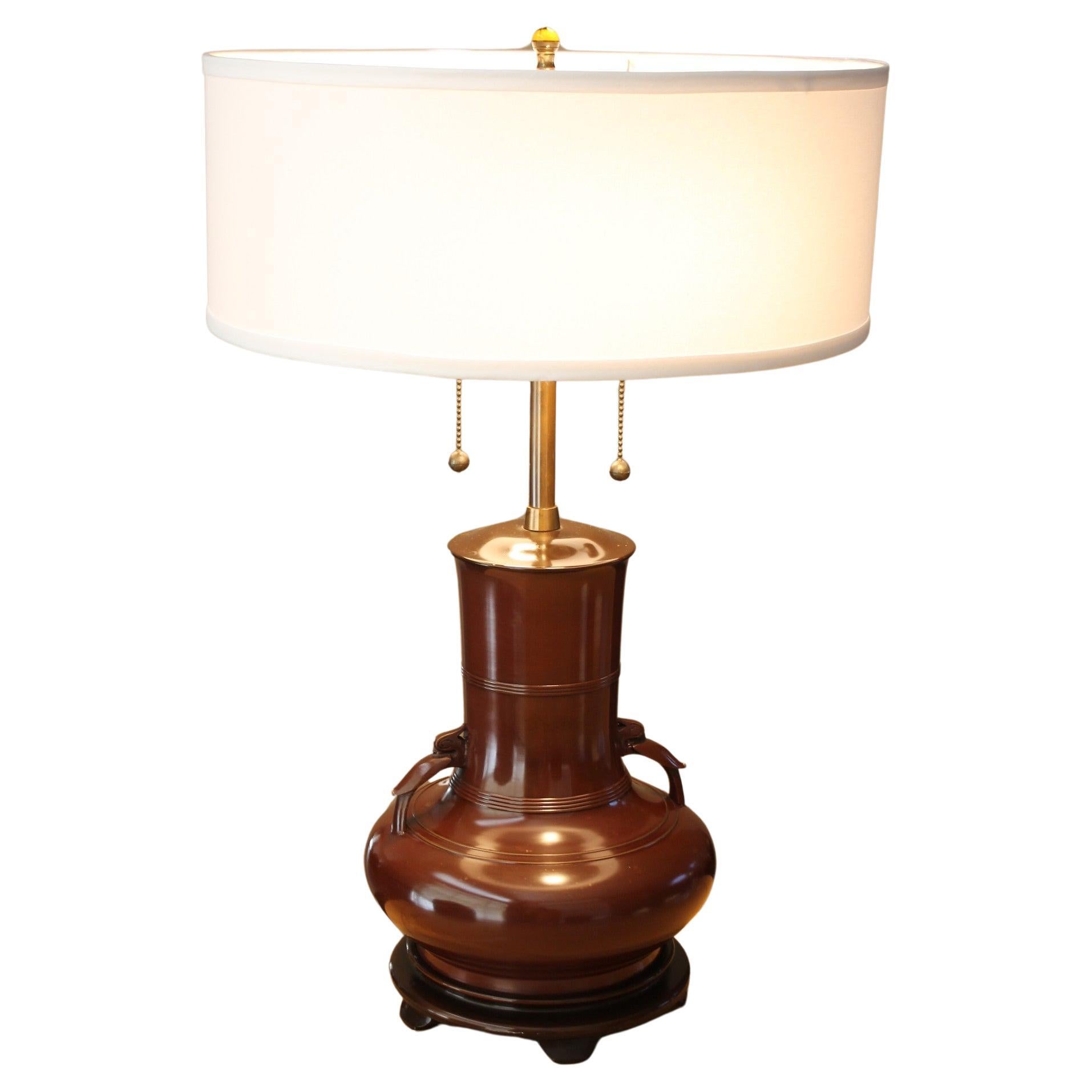 Marbro Original Table Lamp! Milk Chocolate Brown Wood Base 1960s Art Deco Minty!