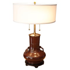 Lampe de table originale de Marbro ! Chocolat au lait Base en bois Brown 1960s Art Deco Minty !