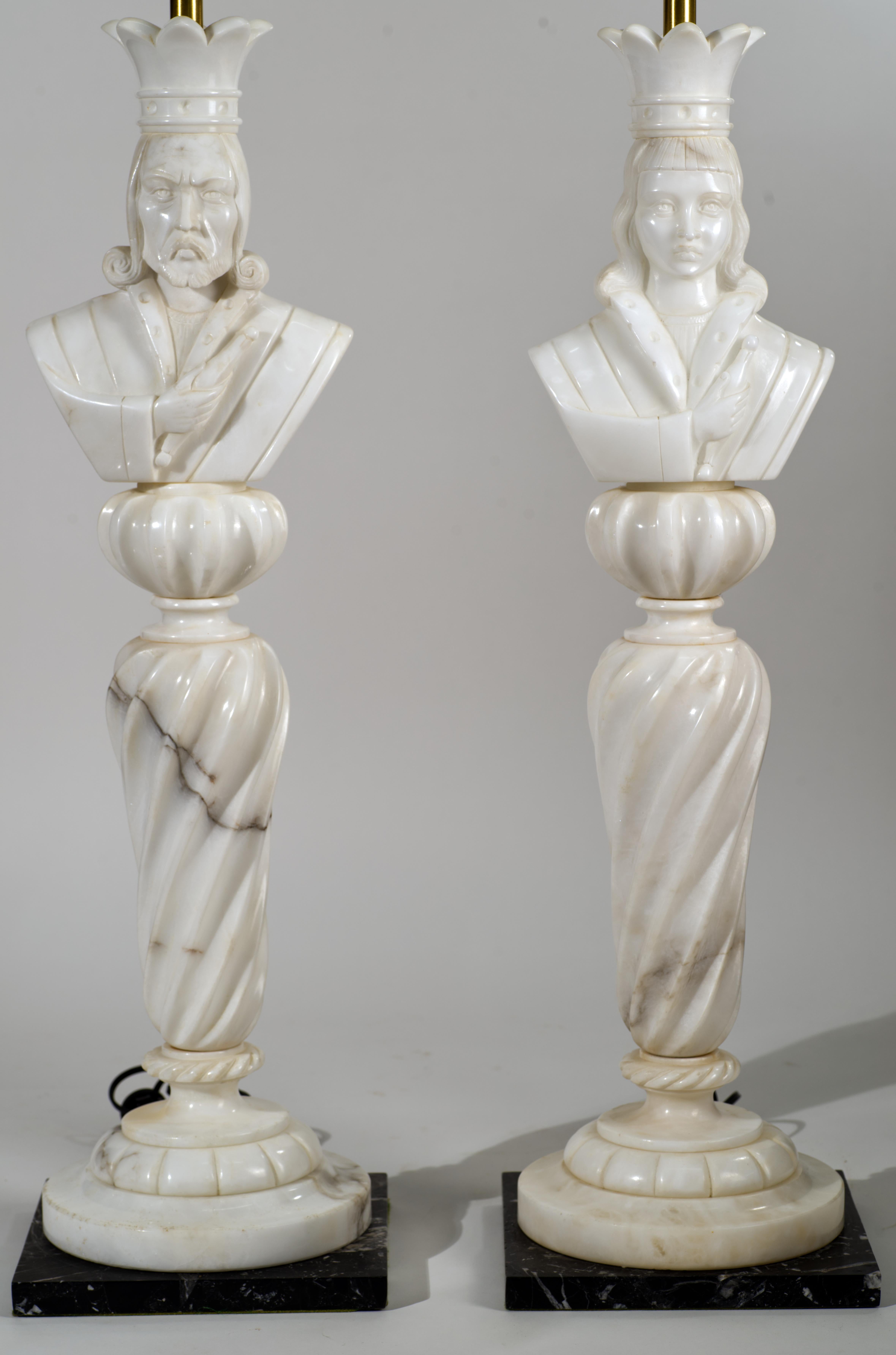 Marbro Pair of Custom Monumental Marble Chess King and Queen Lamps, 1960s For Sale 2