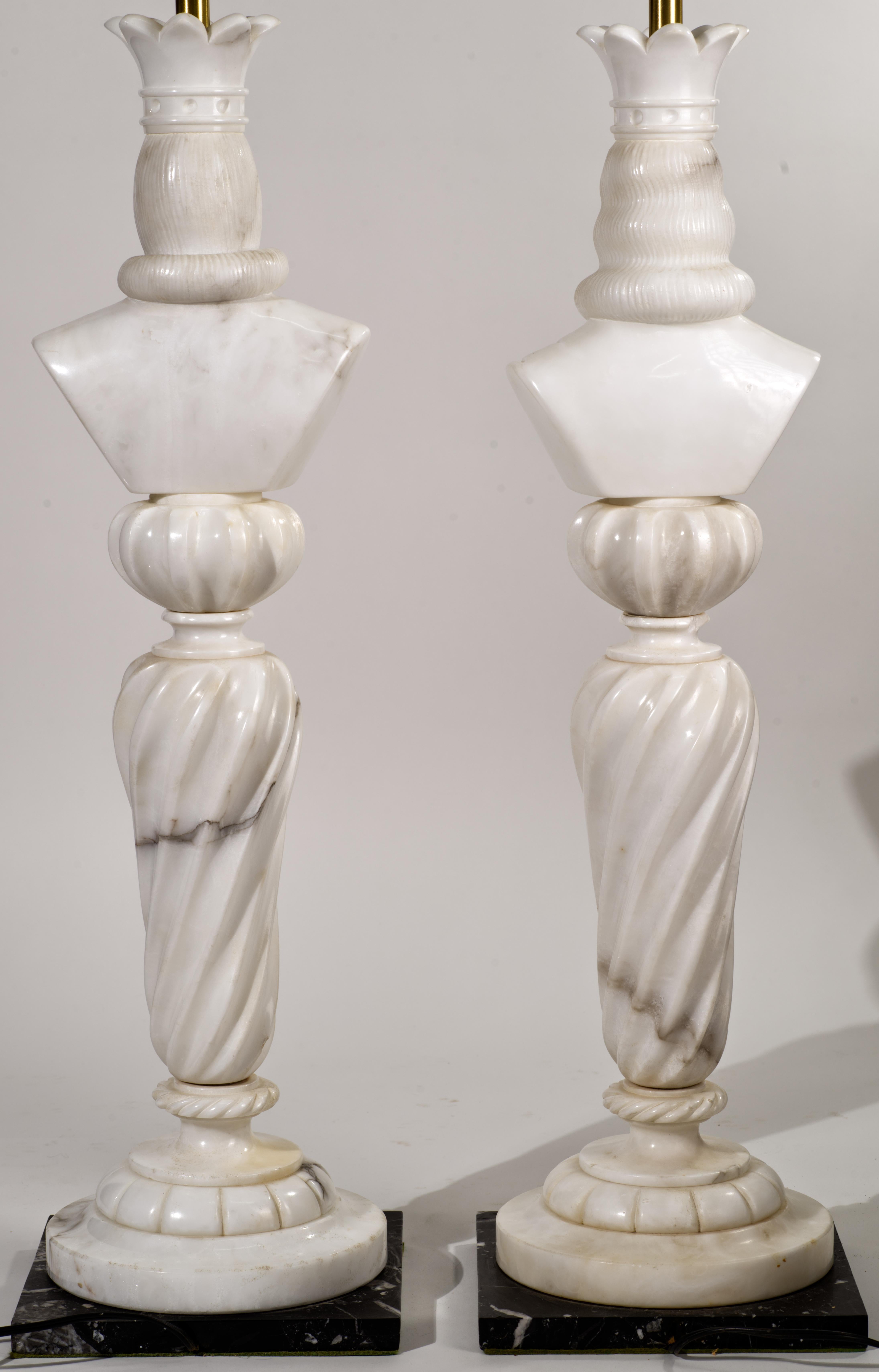 Marbro Pair of Custom Monumental Marble Chess King and Queen Lamps, 1960s For Sale 3