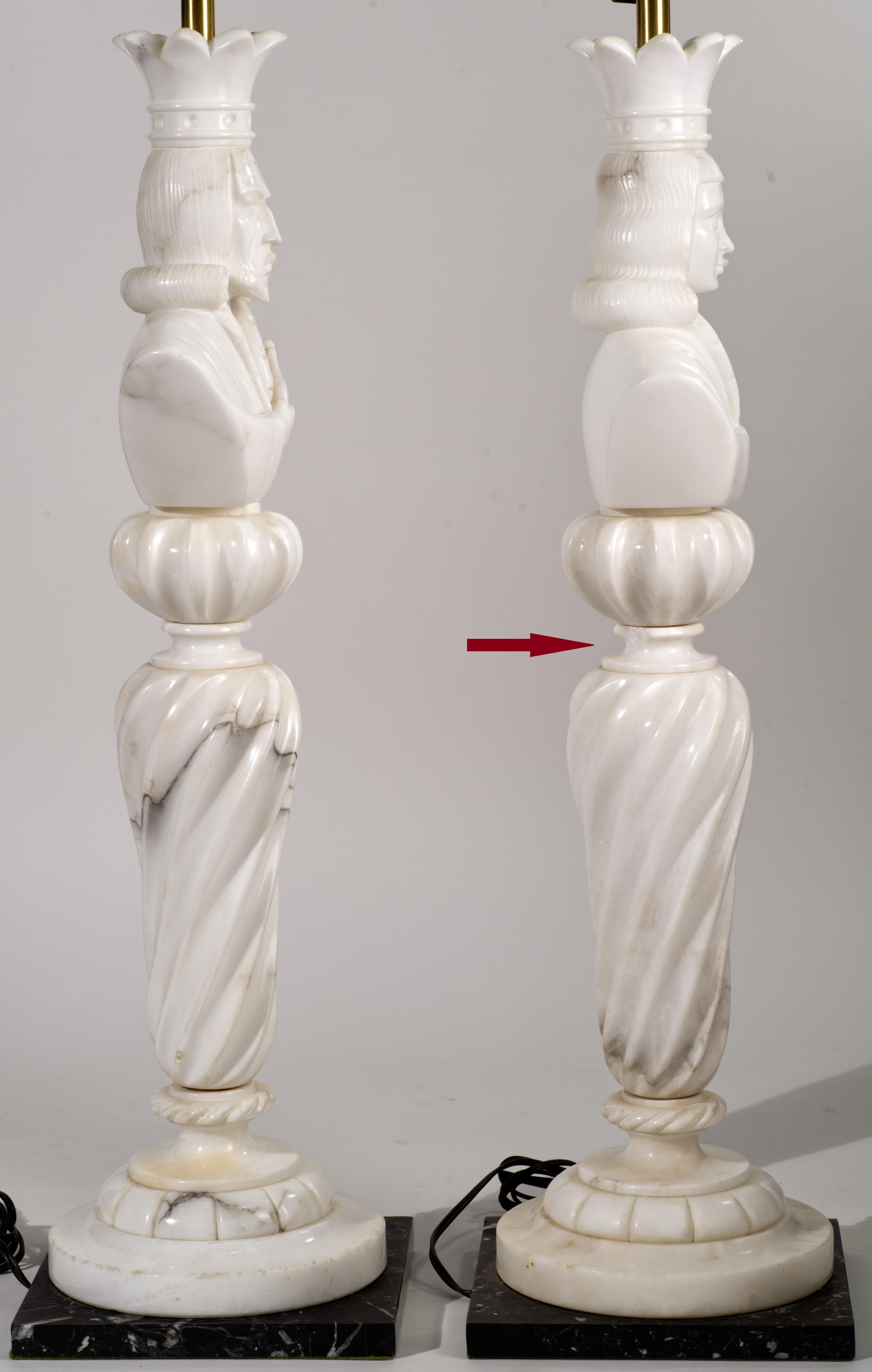Marbro Pair of Custom Monumental Marble Chess King and Queen Lamps, 1960s For Sale 4