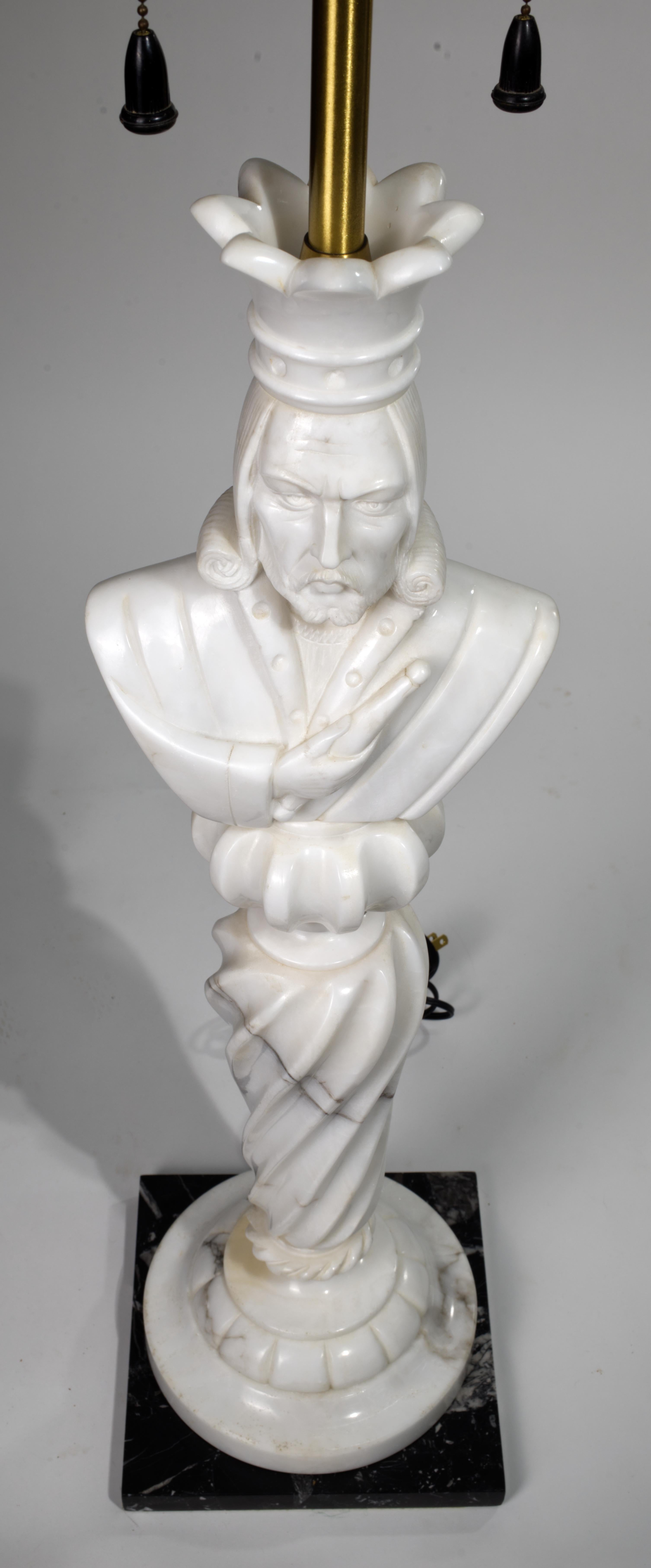 Marbro Pair of Custom Monumental Marble Chess King and Queen Lamps, 1960s For Sale 7