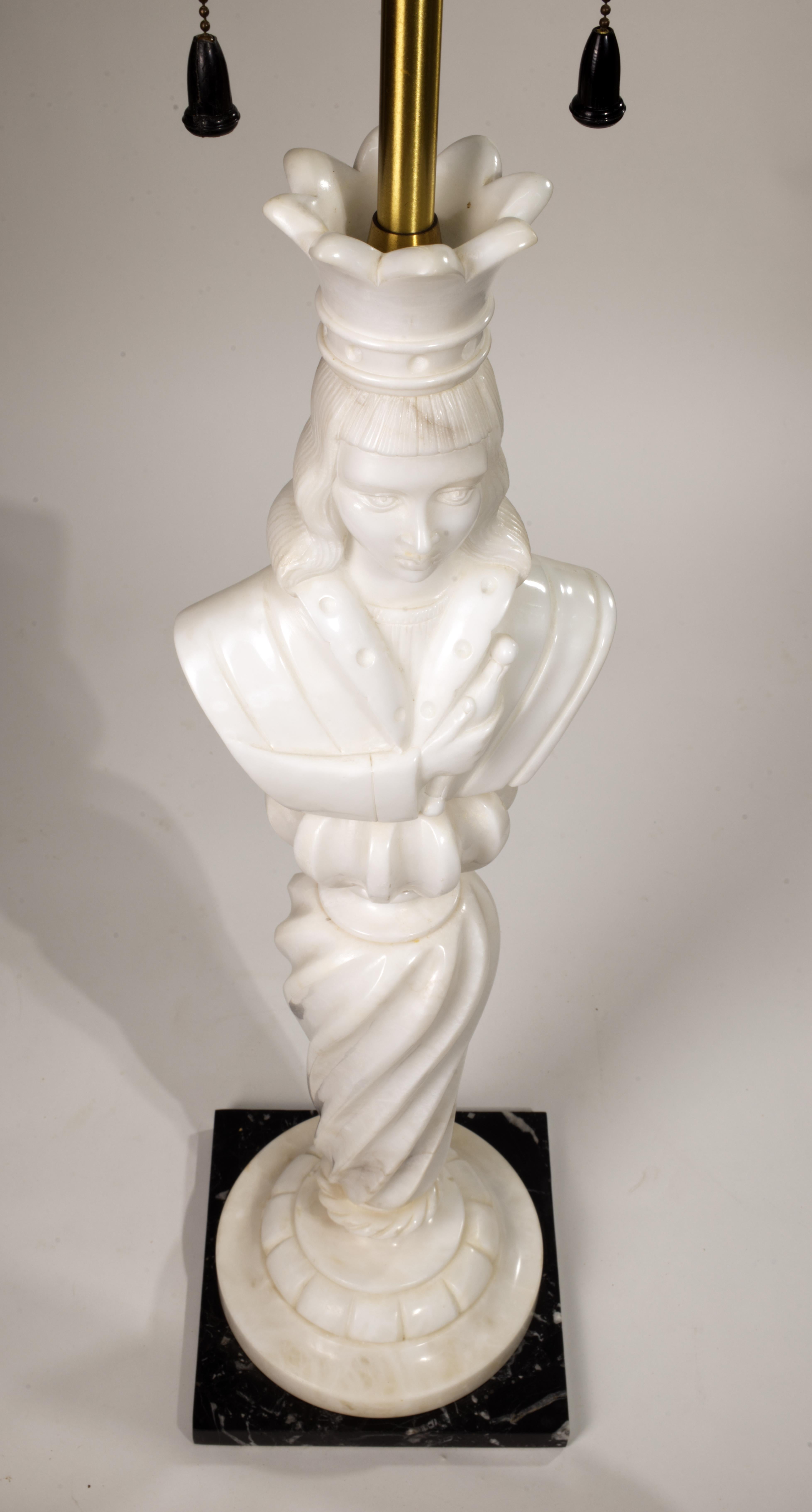 Marbro Pair of Custom Monumental Marble Chess King and Queen Lamps, 1960s For Sale 8