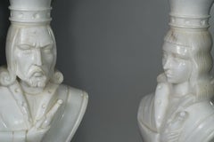 Marbro Pair of Custom Monumental Marble Chess King and Queen Lamps, 1960s