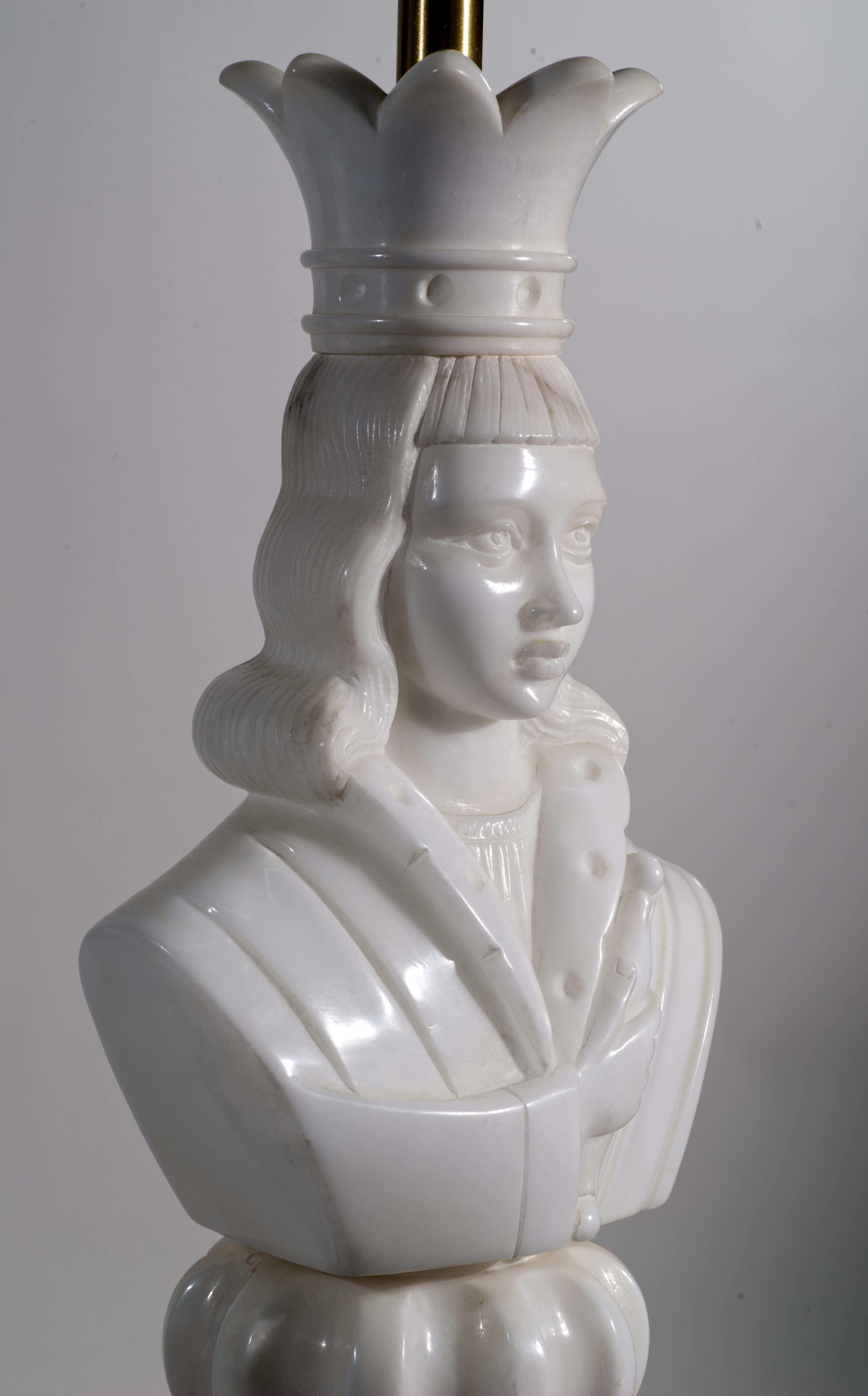 20th Century Marbro Pair of Custom Monumental Marble Chess King and Queen Lamps, 1960s For Sale