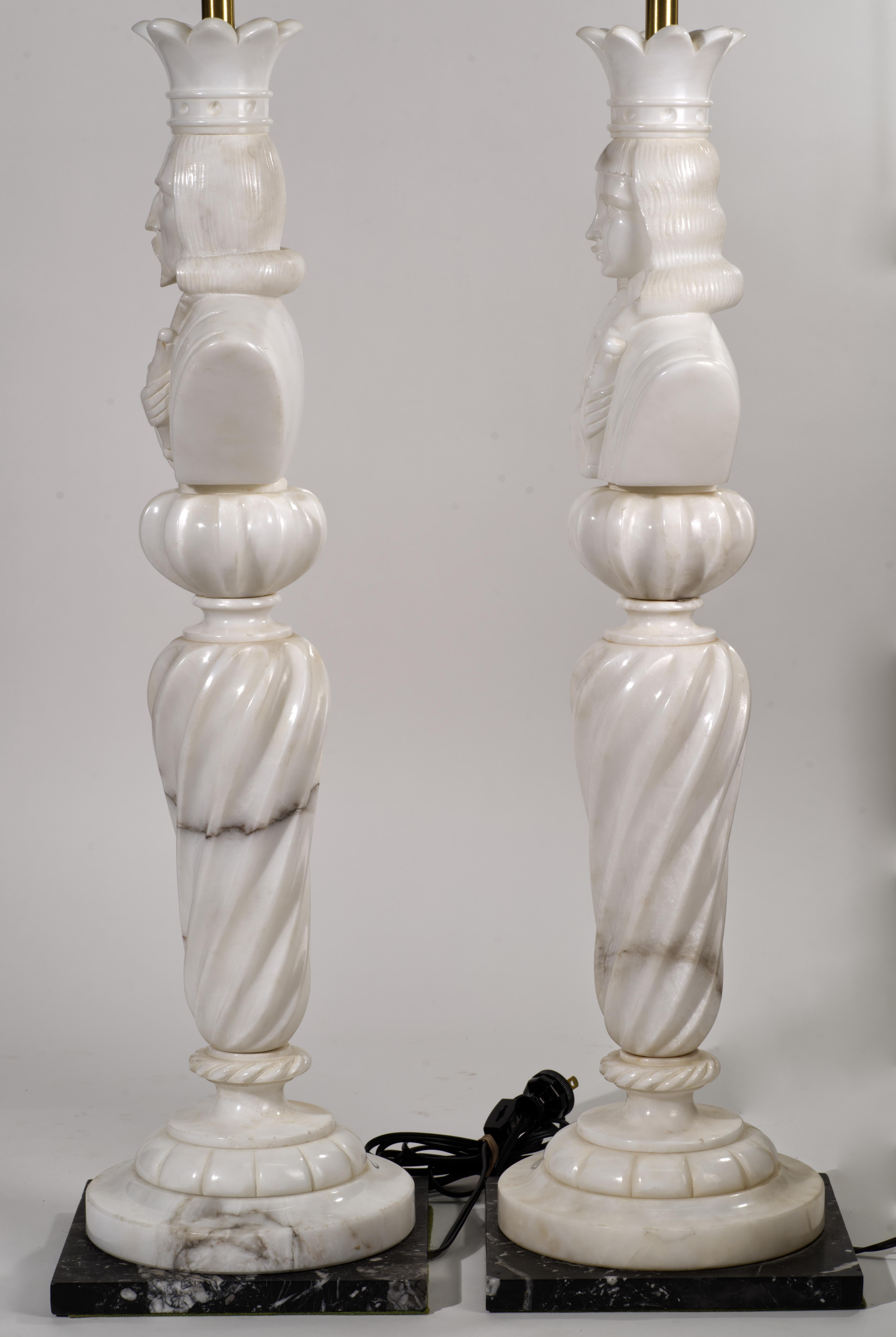 Marbro Pair of Custom Monumental Marble Chess King and Queen Lamps, 1960s For Sale 1