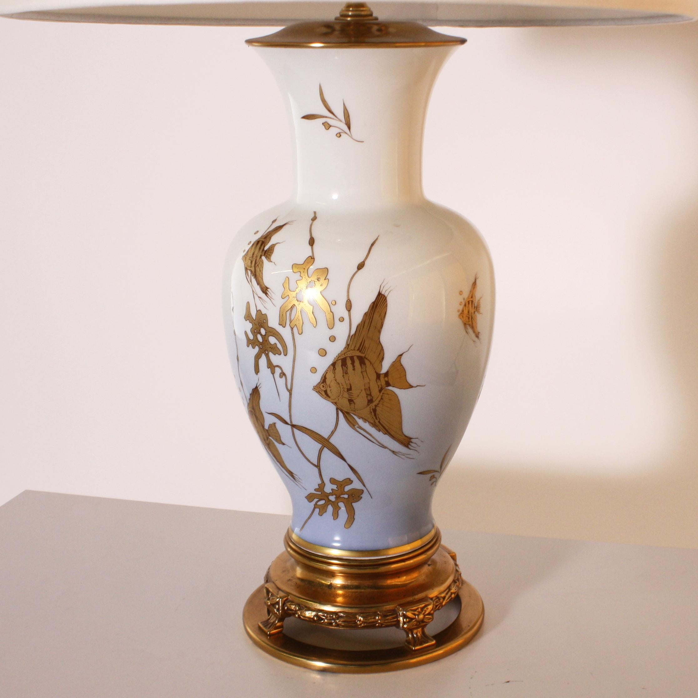 Mid-20th Century Marbro Porcelain Angelfish Lamp, circa 1960