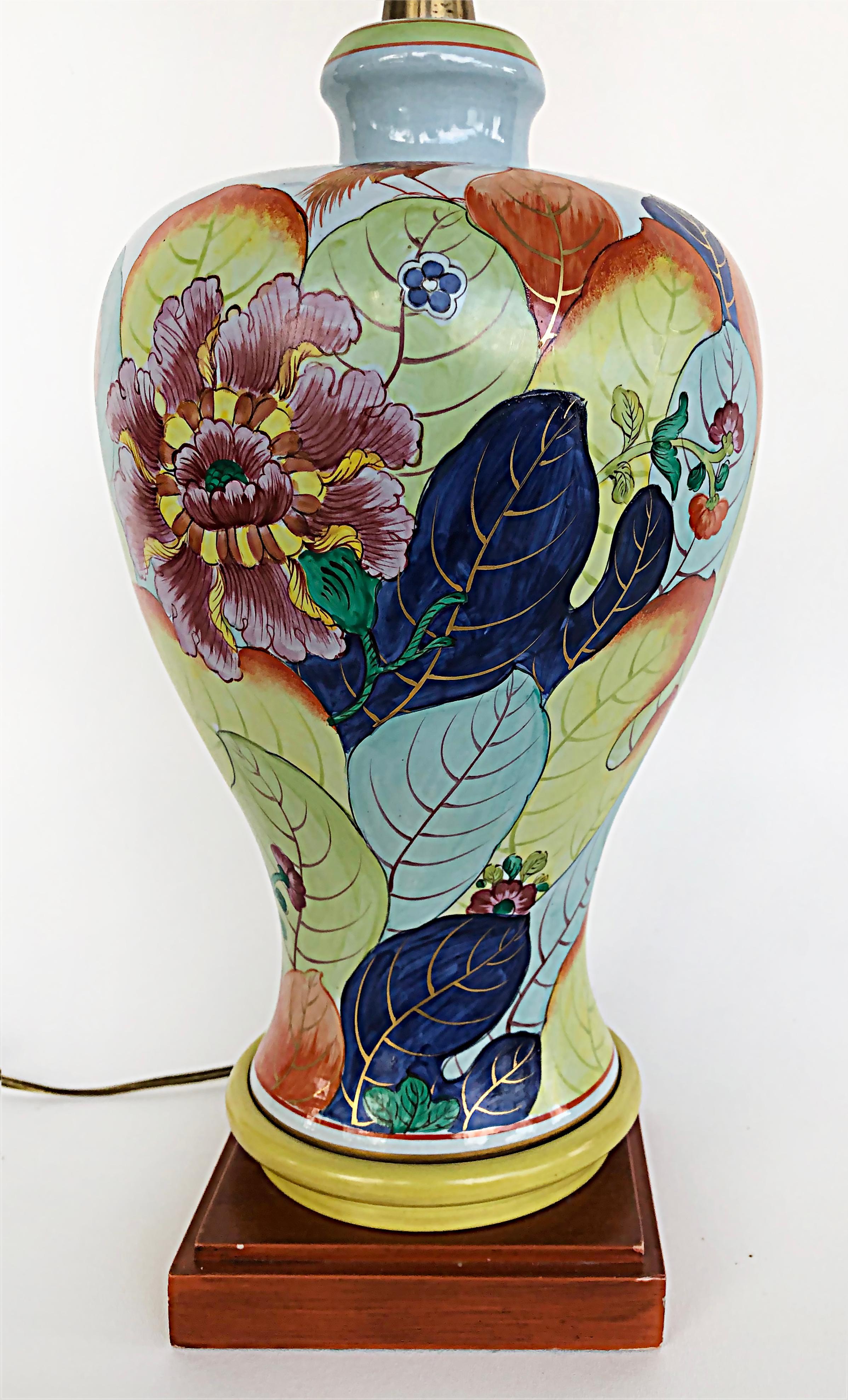 Marbro porcelain tobacco leaf and pheasant table lamp.

Offered for sale is an elegant Hollywood Regency porcelain table lamp by the Marbro Lamp Co. of Los Angeles, CA. This single hand-painted lamp depicts colorful tobacco leaves and a pheasant