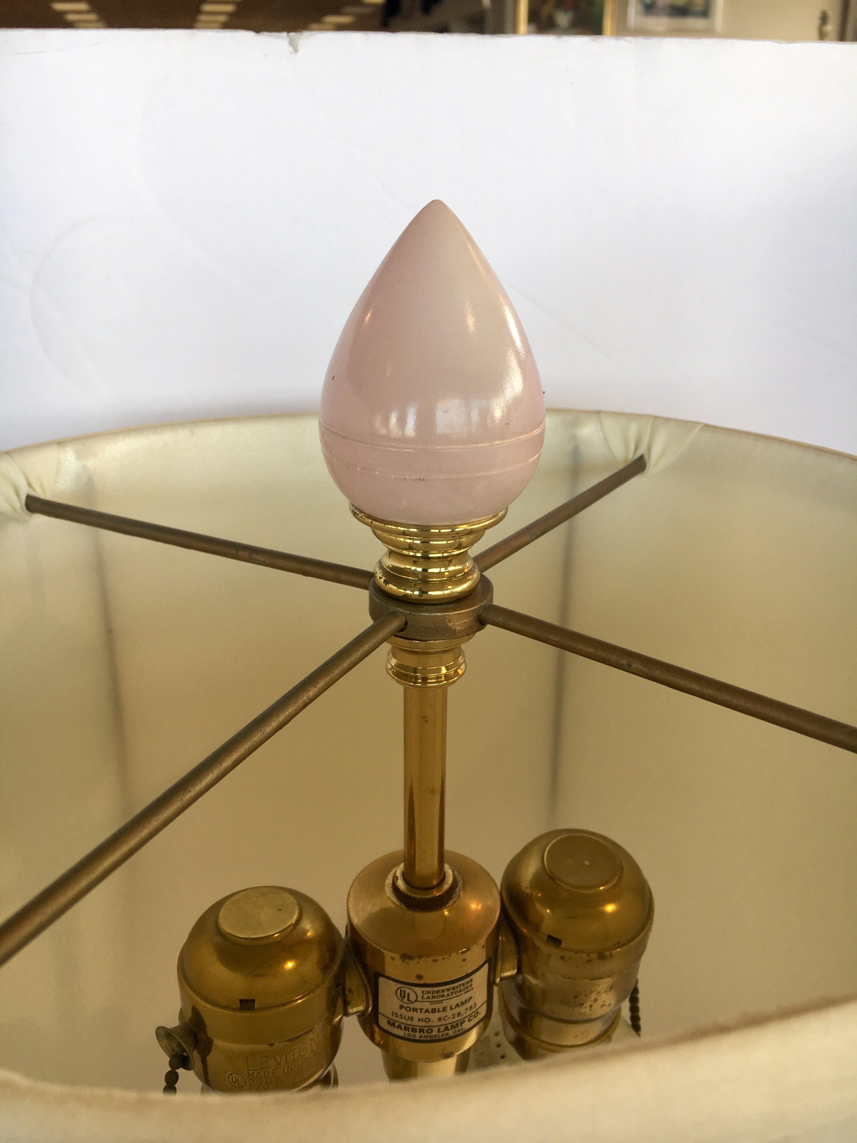 Marbro Signed Hollywood Regency 1950s Pink Alabaster Table Lamp 3