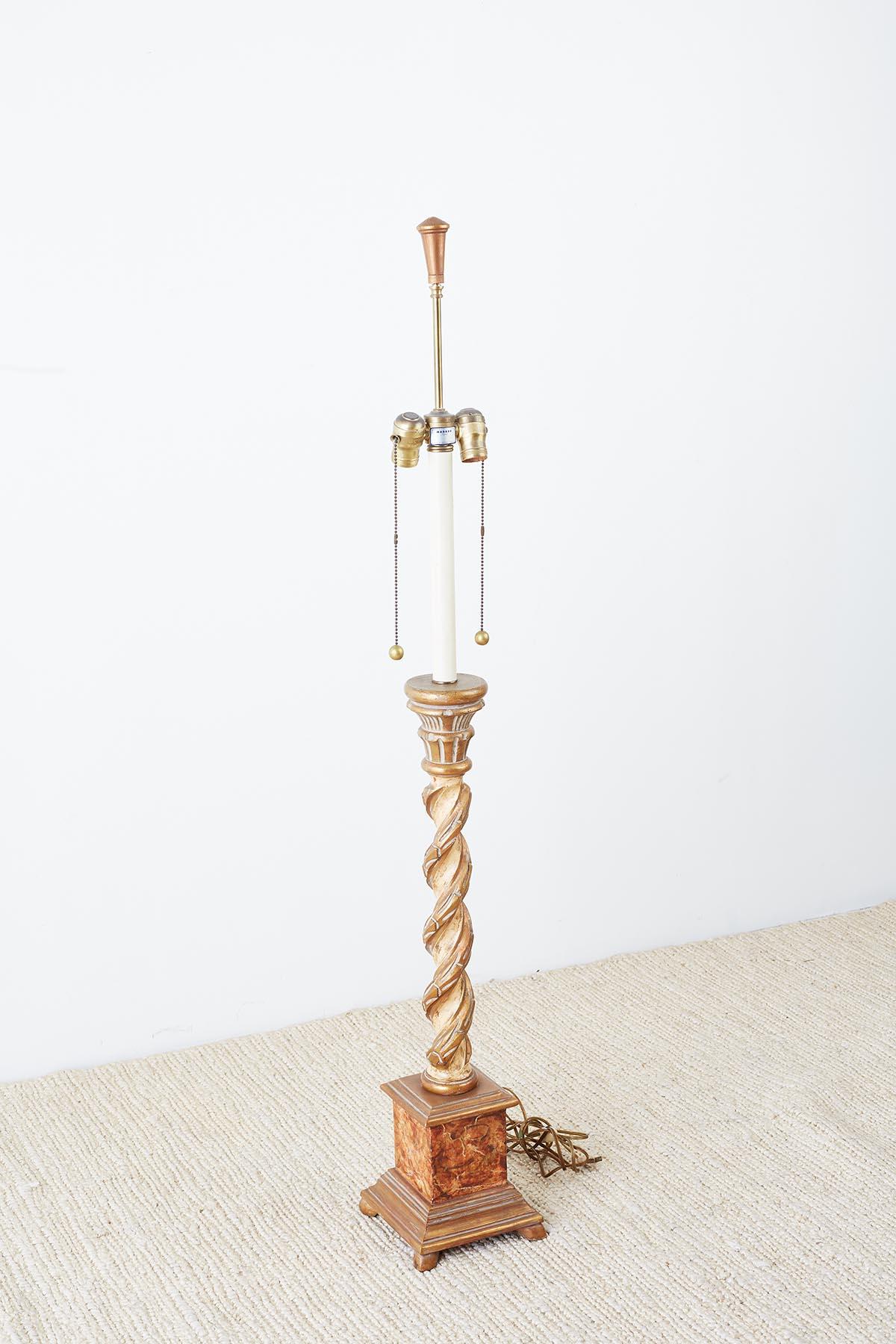 Neoclassical Marbro Venetian Style Giltwood Column Table Lamp
