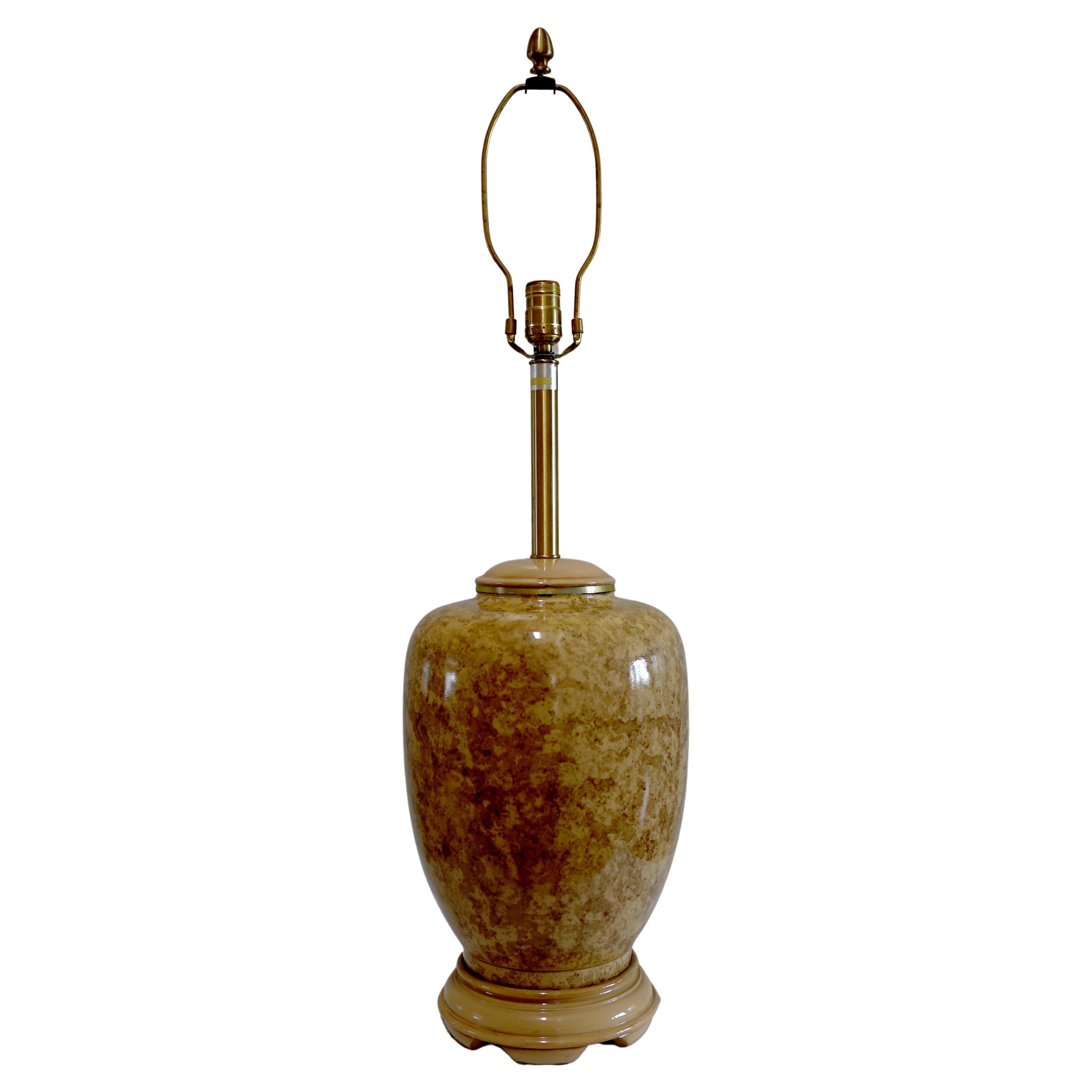 Marbro Vintage French Style Monumental Incised Ceramic Gold Marbled Lamp For Sale