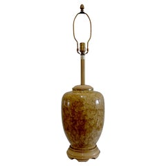 Marbro Used French Style Monumental Incised Ceramic Gold Marbled Lamp
