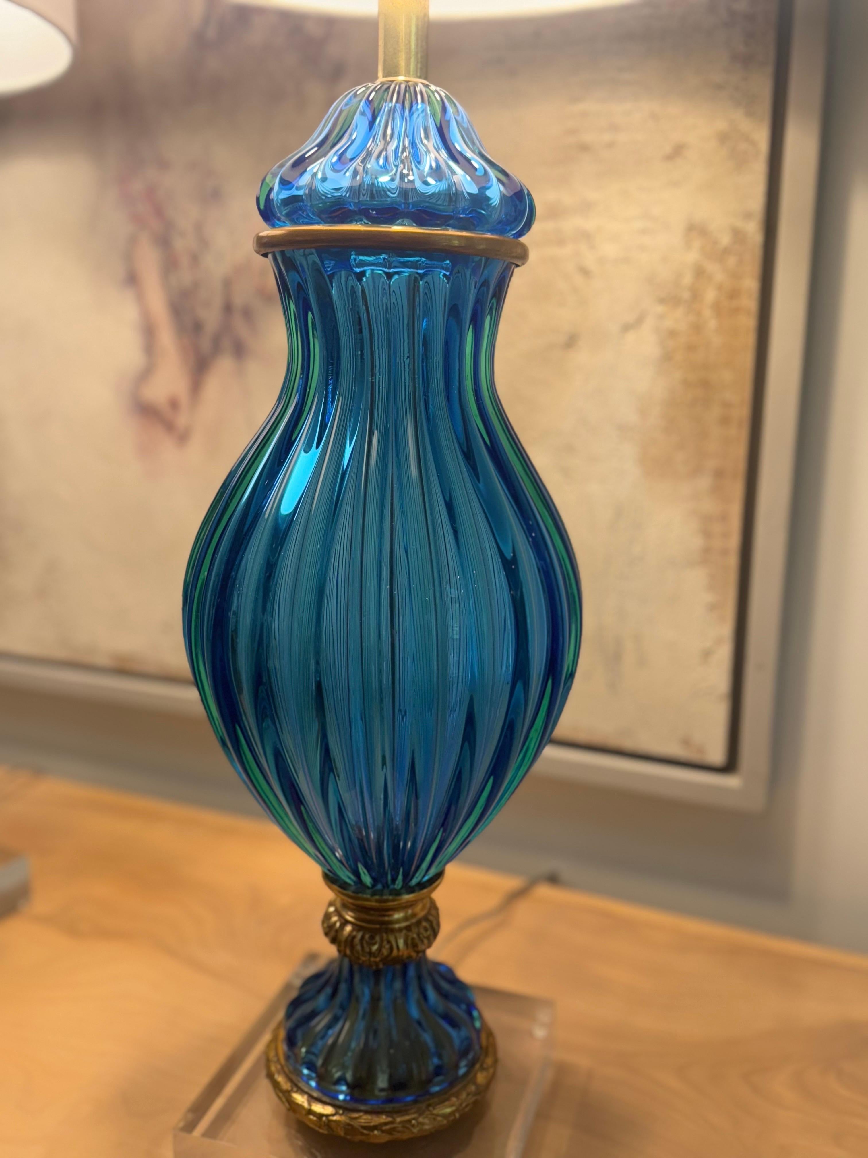 Marbro Vintage Murano Glass Table Lamps – Blue For Sale 3