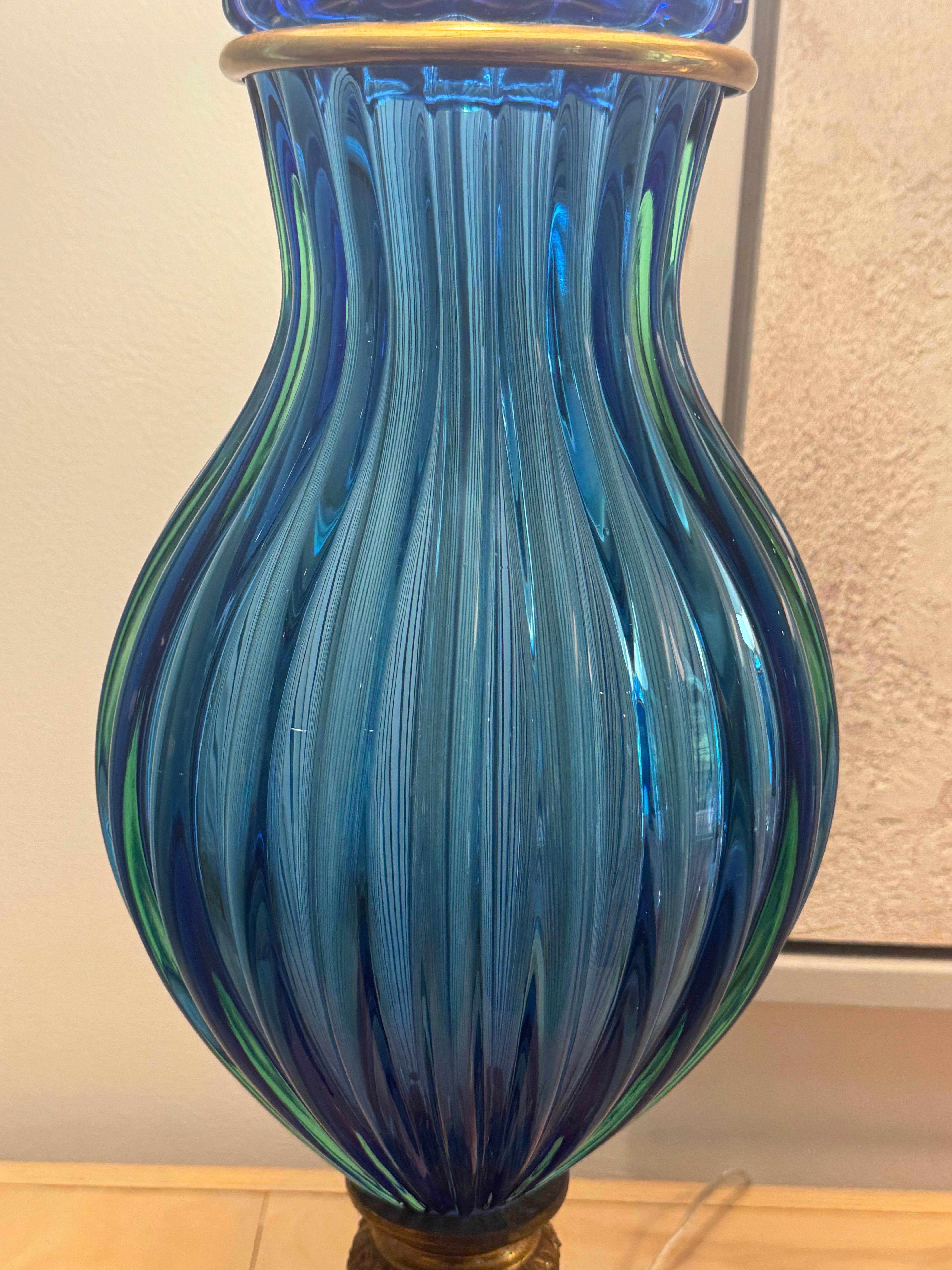 Marbro Vintage Murano Glass Table Lamps – Blue For Sale 4