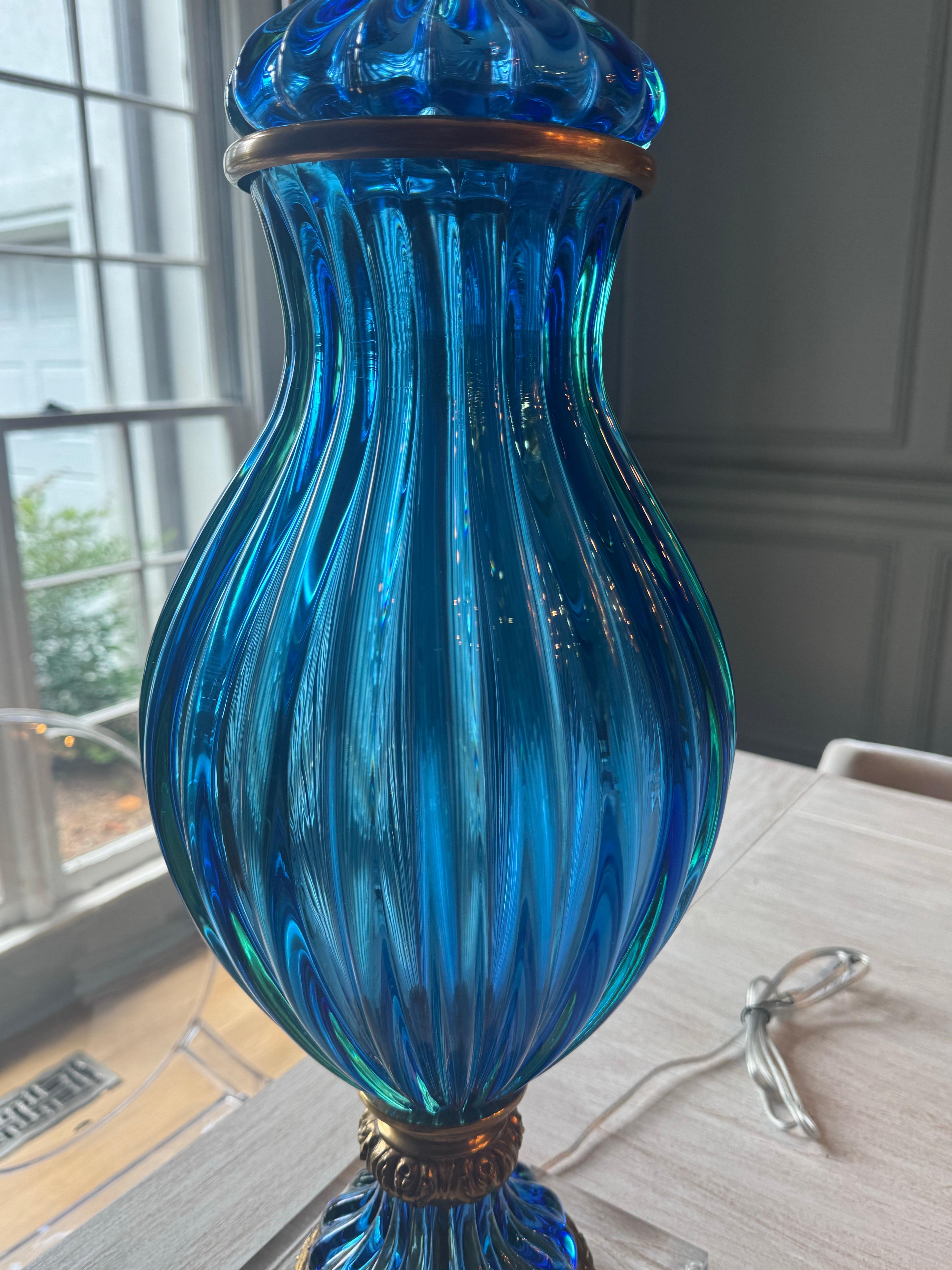 Mid-Century Modern Marbro Vintage Murano Glass Table Lamps – Blue For Sale