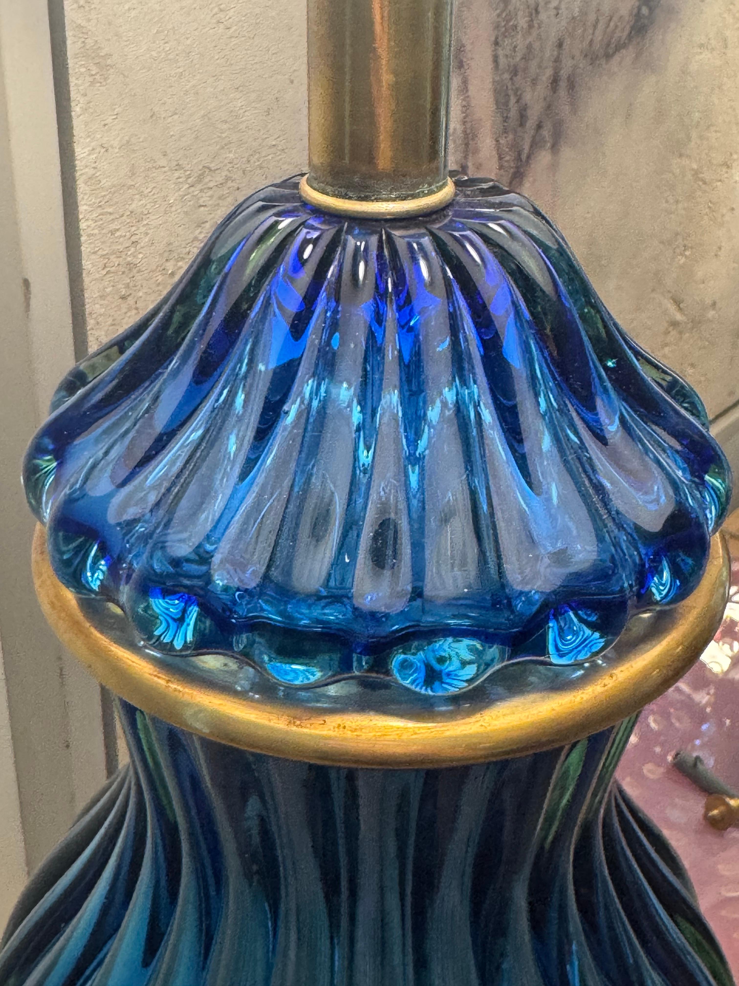 20th Century Marbro Vintage Murano Glass Table Lamps – Blue For Sale