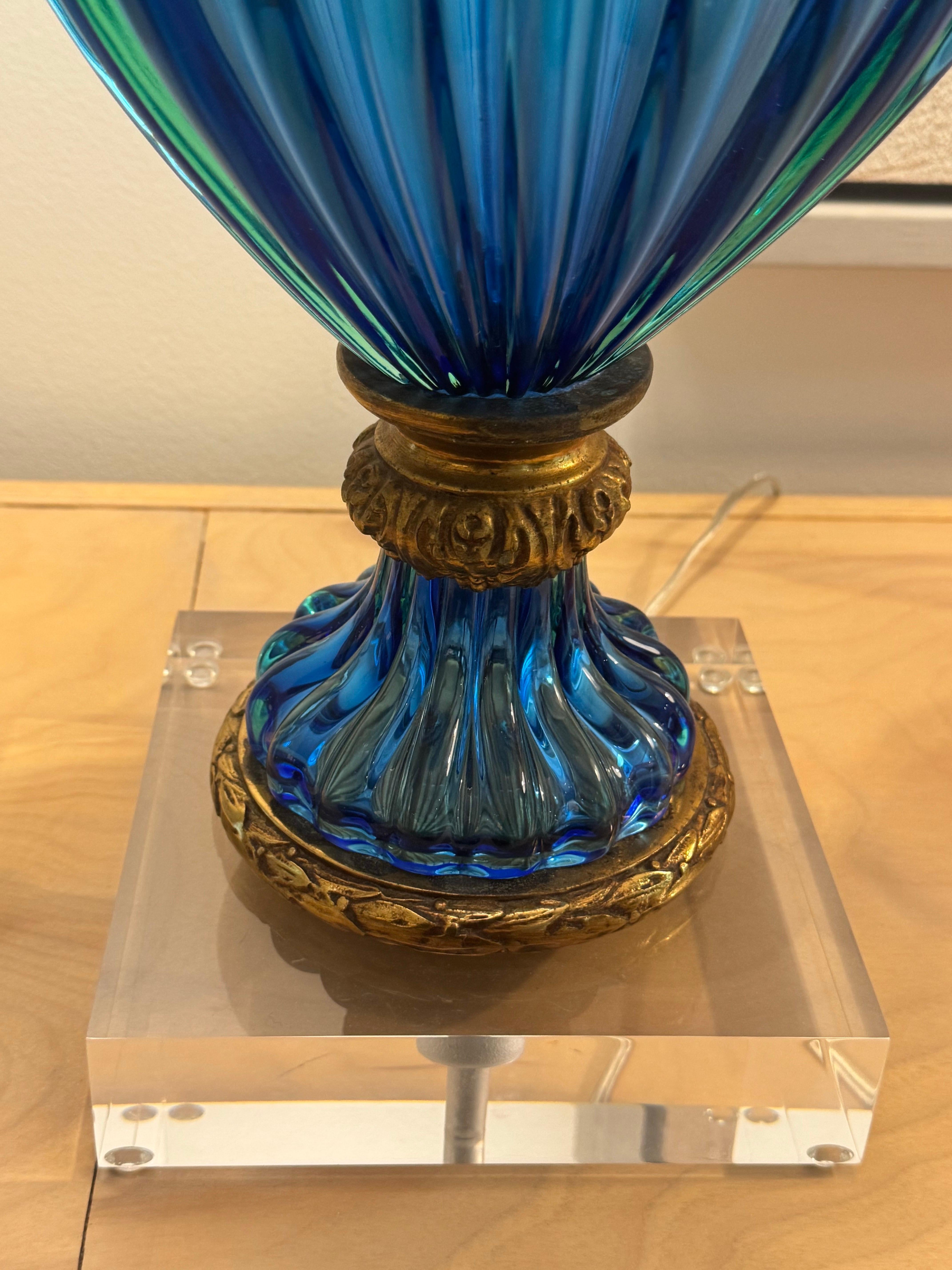 Blown Glass Marbro Vintage Murano Glass Table Lamps – Blue For Sale