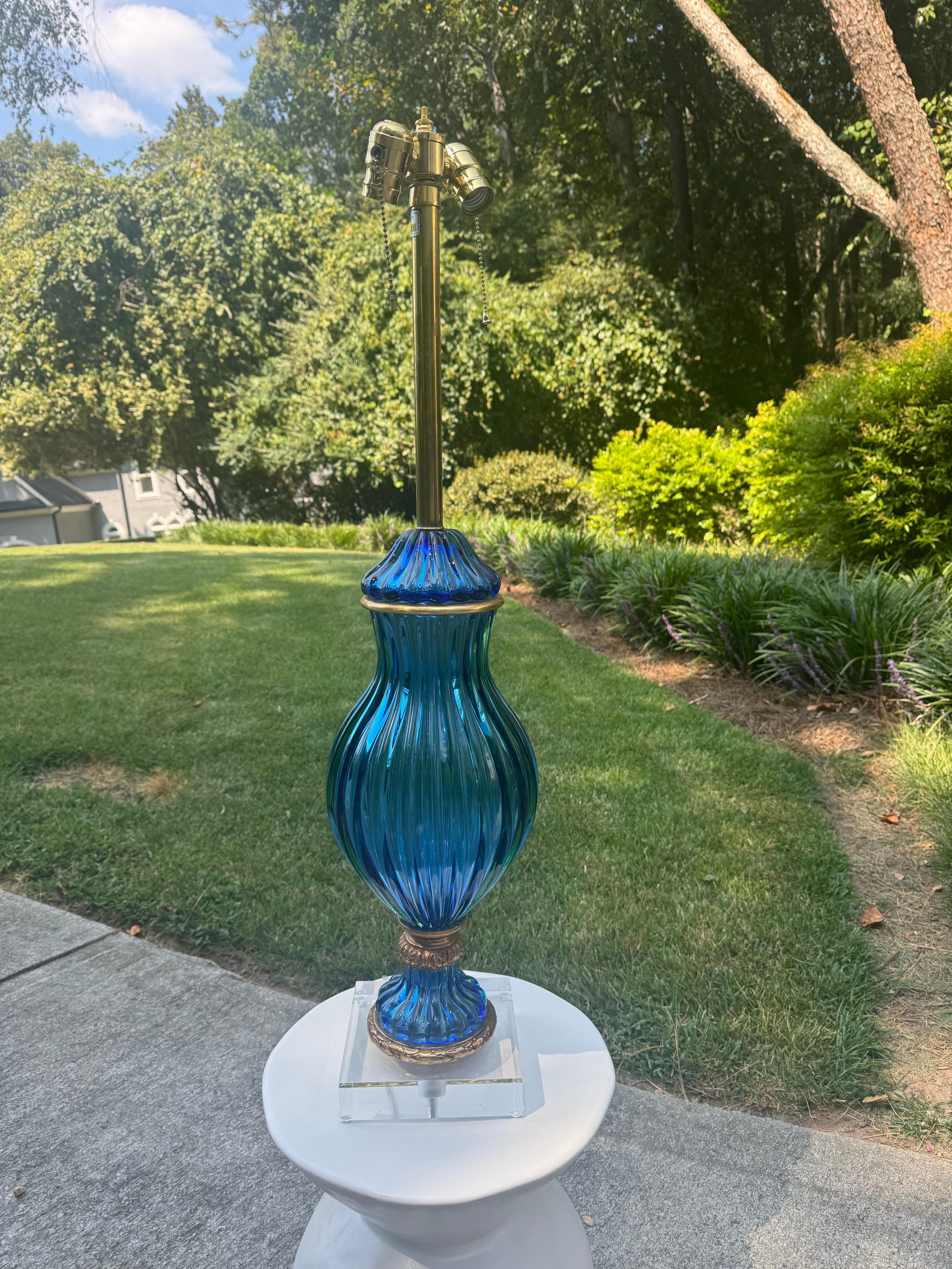 Marbro Vintage Murano Glass Table Lamps – Blue For Sale 2