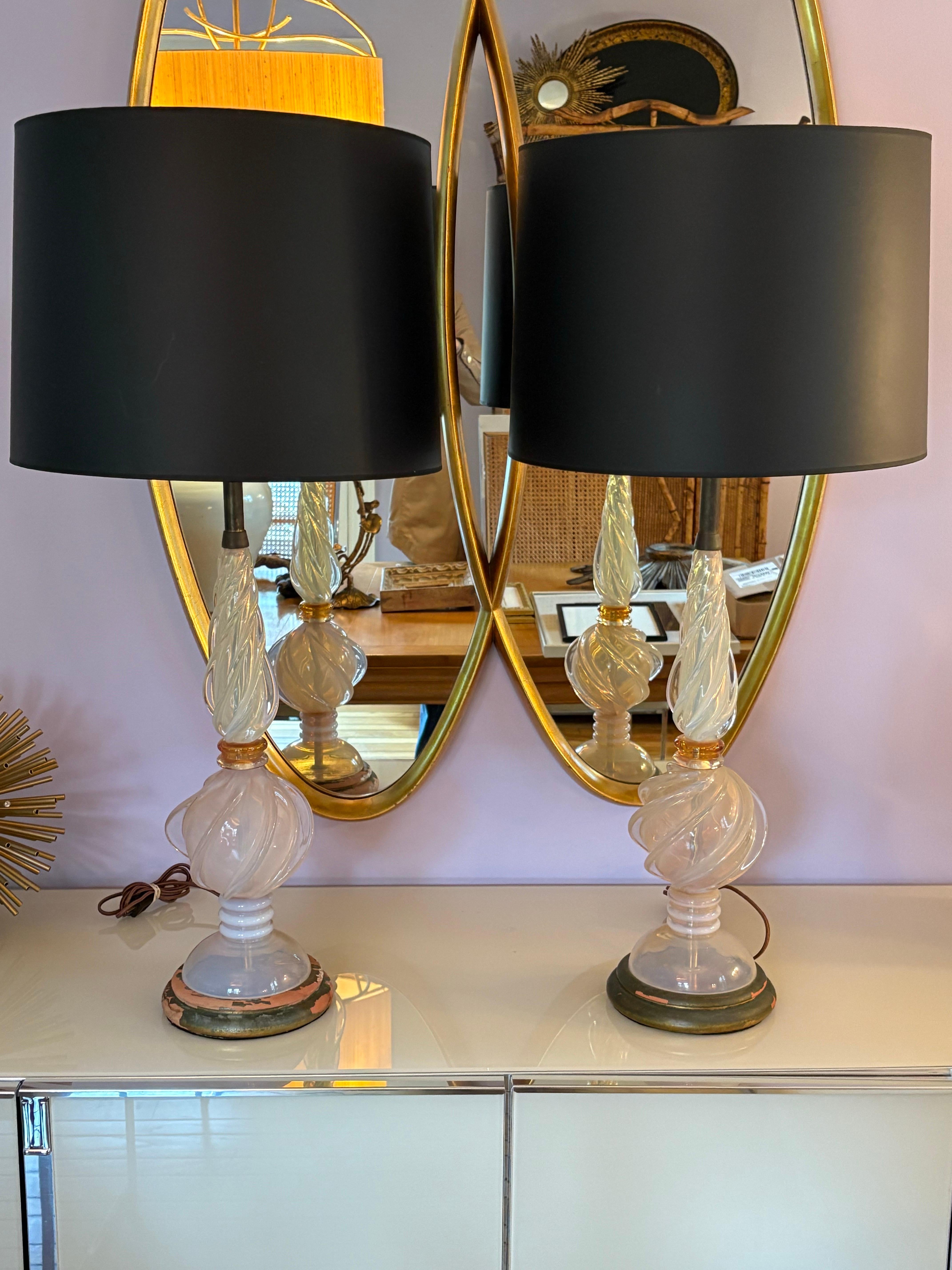 Marbro vintage Seguso Murano glass lamps