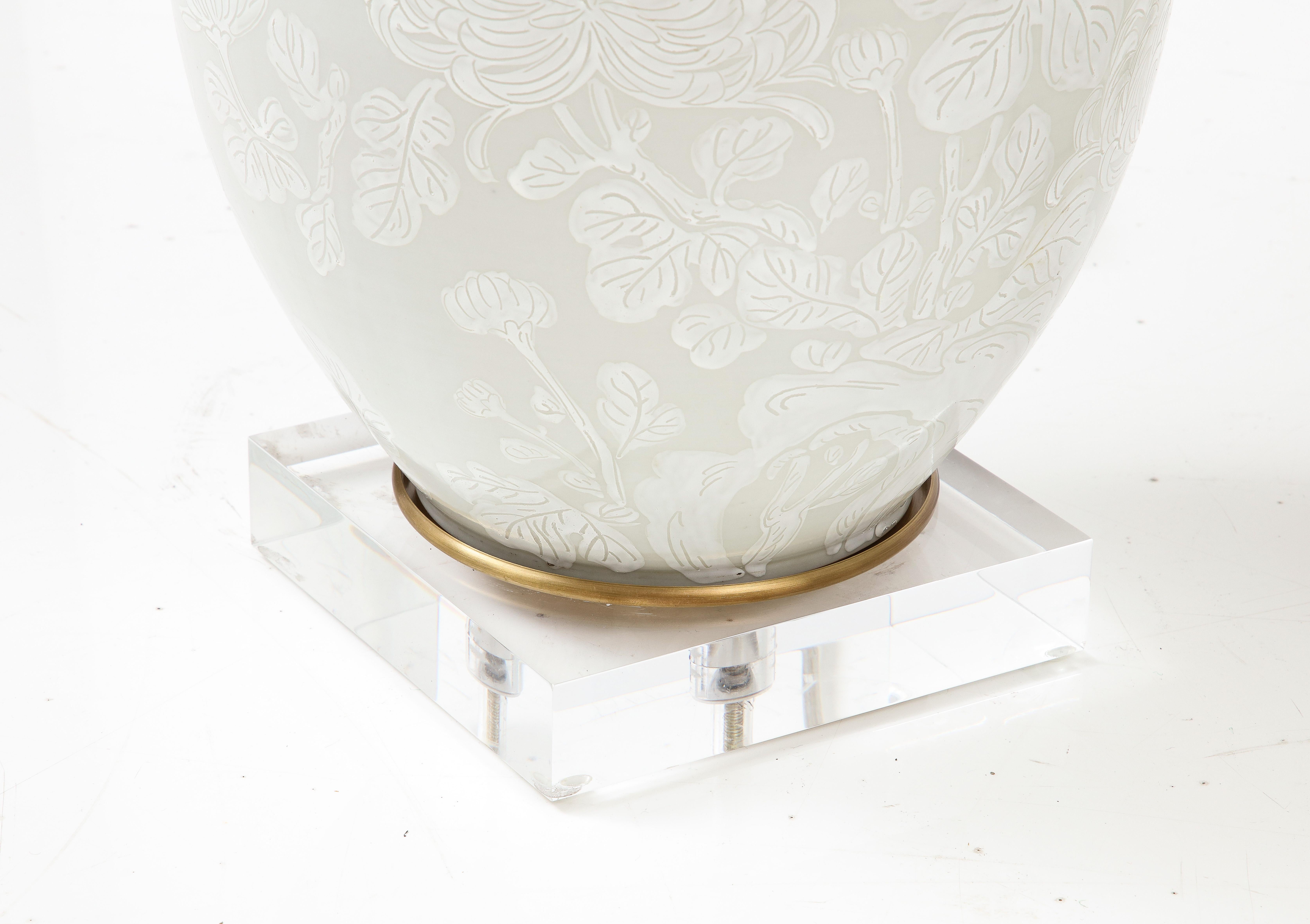 Marbro White, Beige Chrysanthemum Porcelain Lamps For Sale 6