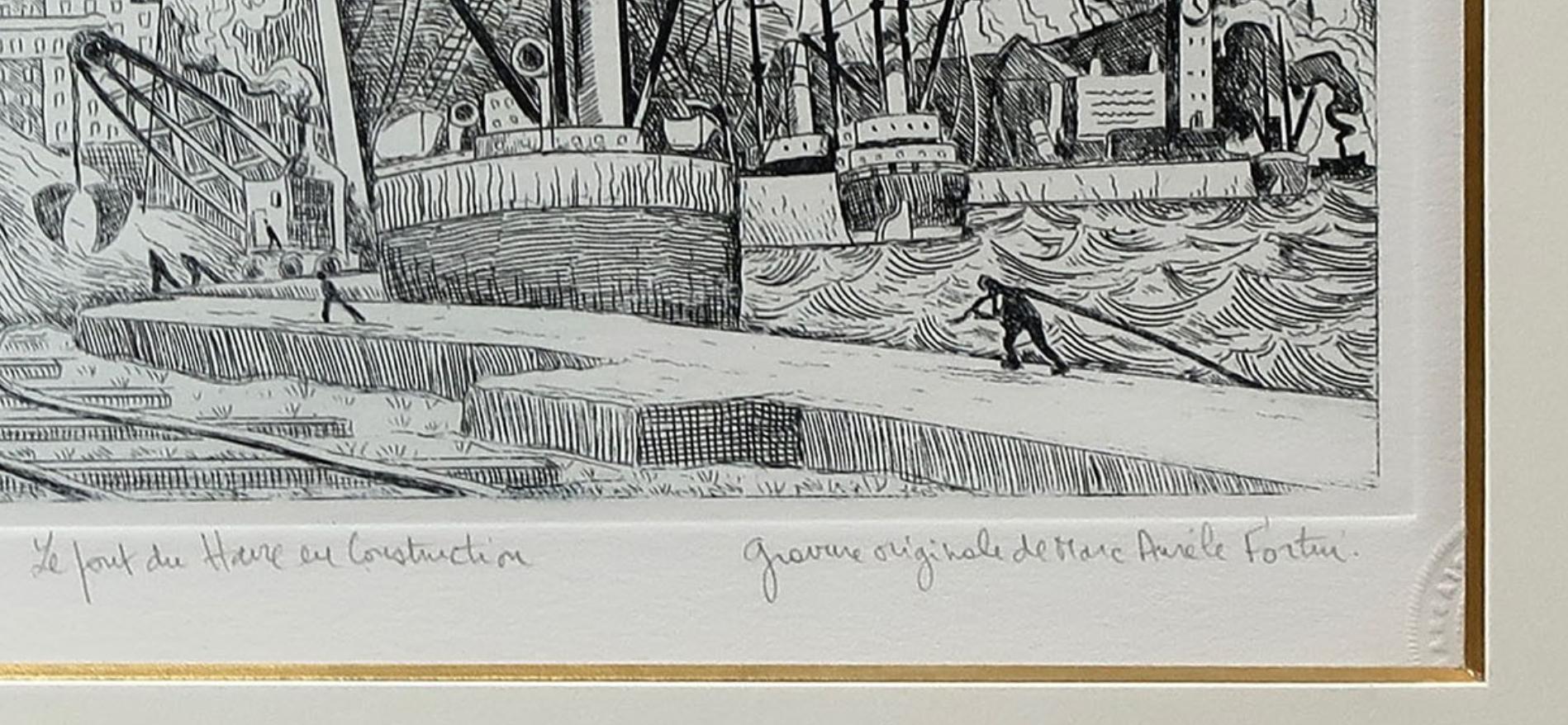 Le pont du Havre en construction - Print by Marc-Aurèle Fortin