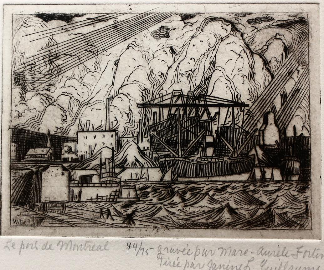 Marc-Aurèle Fortin Abstract Print - Le port de Montreal