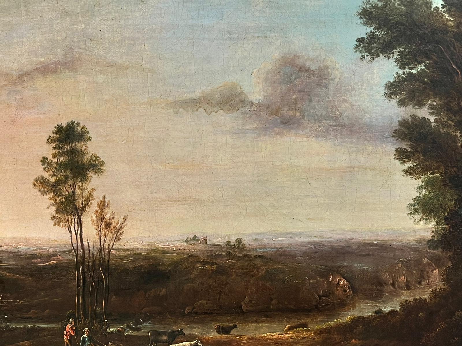 1700's Flämisch Altmeister Öl Hirten & Tiere Sonnenuntergang Landschaftsansicht (Alte Meister), Painting, von Marc Baets