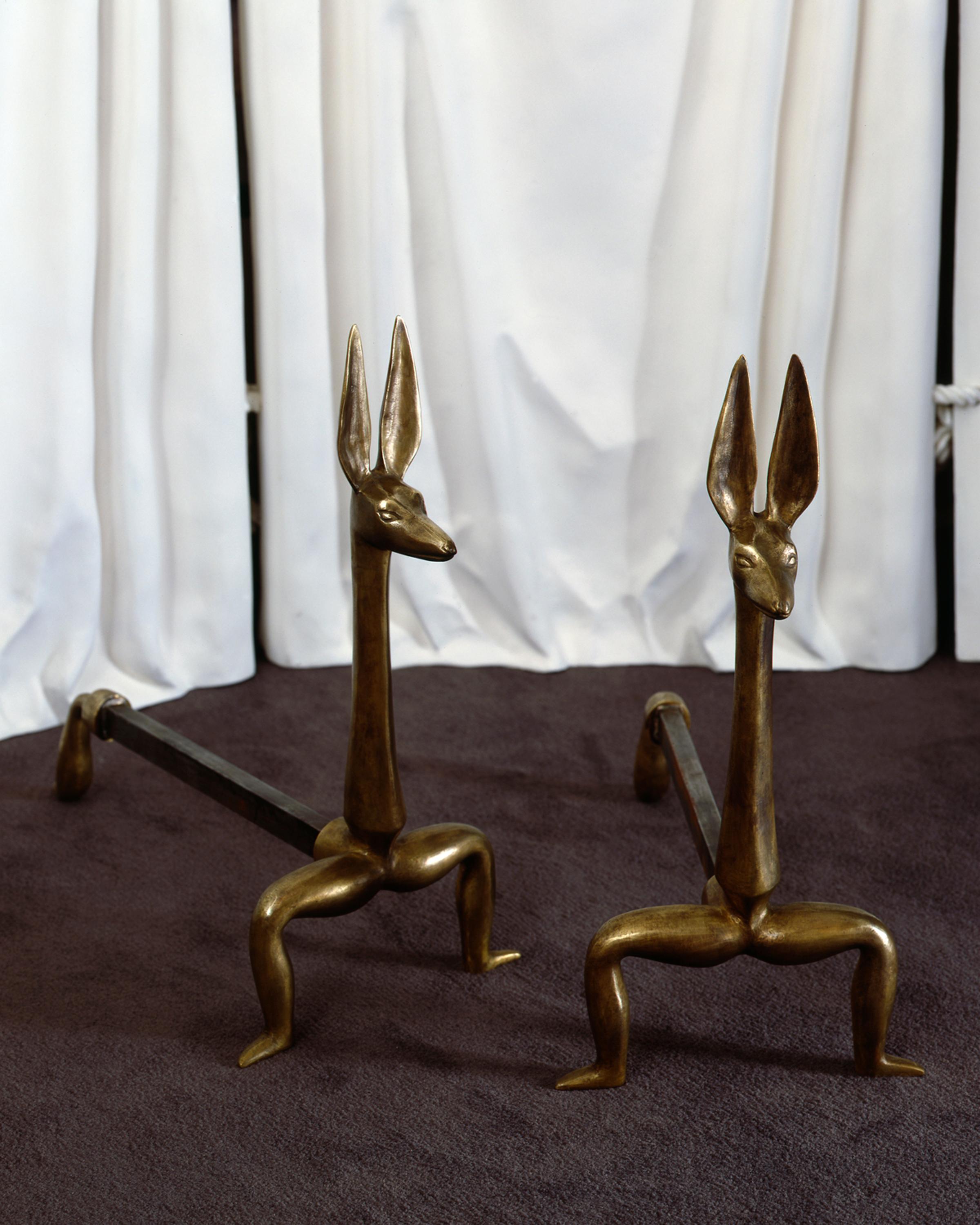 Pair of bronze andirons by Marc Bankowsky.