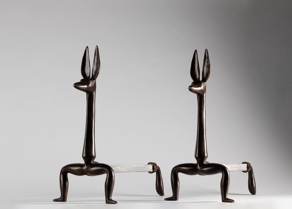 Marc Bankowsky, Anubis, Pair of Bronze Andirons, France, 2006 In Excellent Condition For Sale In New York, NY