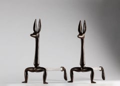 Marc Bankowsky, Anubis, Pair of Patinated Bronze Andirons, France, 2006