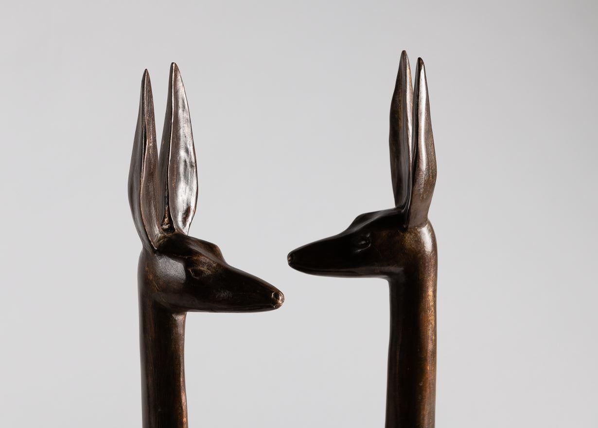 Marc Bankowsky, Anubis, Pair of Patinated Bronze Andirons, France, 2006 In New Condition For Sale In New York, NY