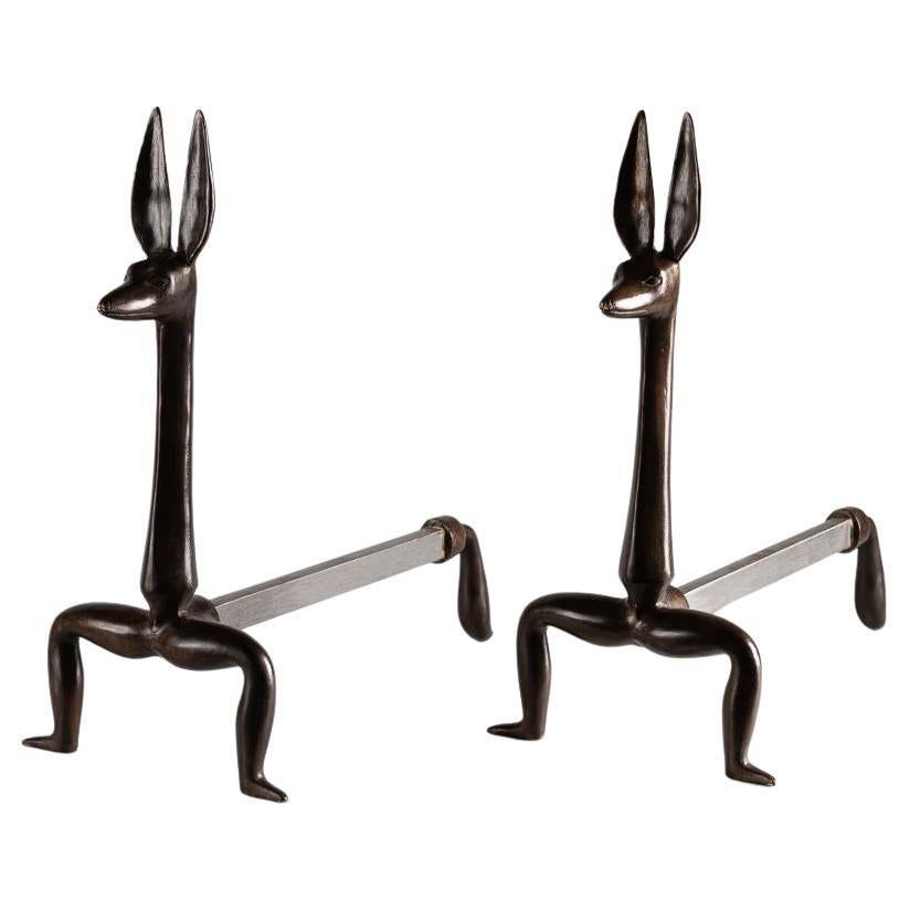 Paire de chenets en bronze patiné Anubis de Marc Bankowsky, France, 2006 en vente