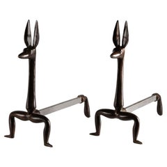 Marc Bankowsky, Anubis, Pair of Patinated Bronze Andirons, France, 2006
