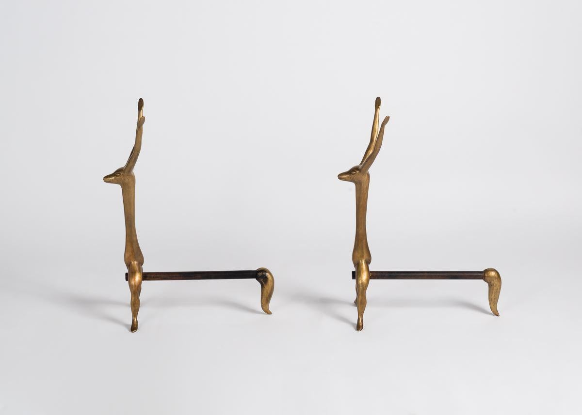 Pair of bronze andirons by Marc Bankowsky.
