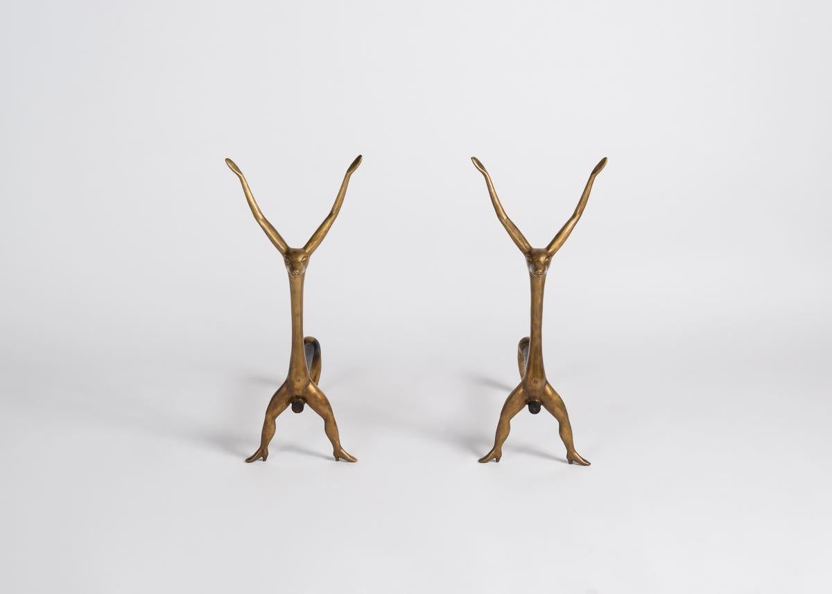 French Marc Bankowsky, Creatures, Pair of Bronze Andirons, France, 2008 For Sale