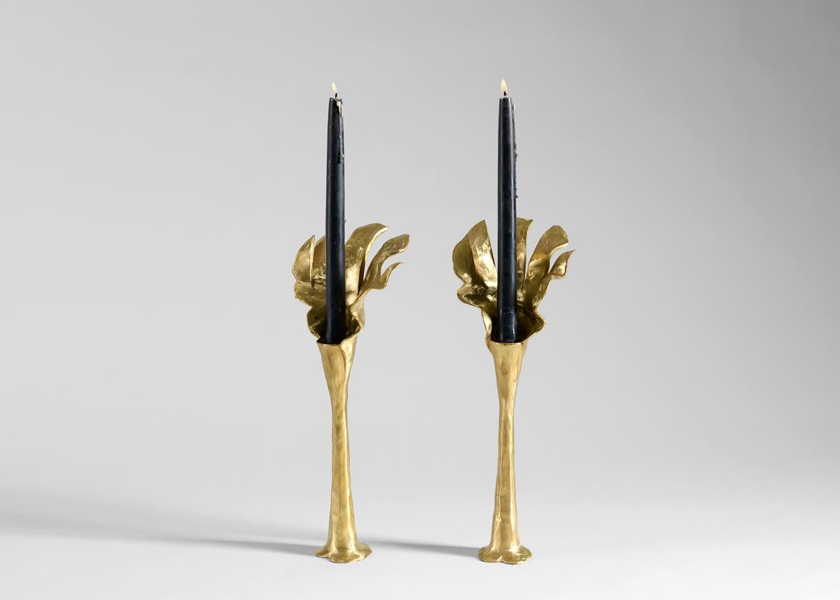 French Marc Bankowsky, Flamme, Pair of Bronze Candlesticks, France, 2015 For Sale