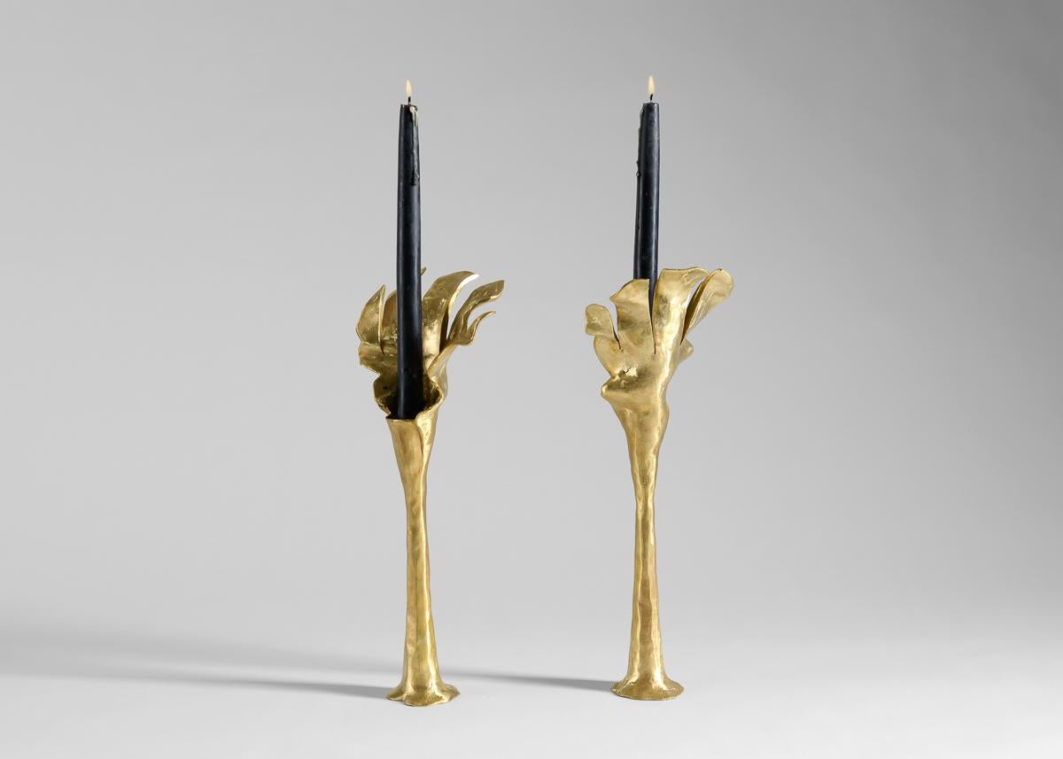 Marc Bankowsky, Flamme, Pair of Bronze Candlesticks, France, 2015 For Sale 1