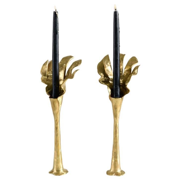 Marc Bankowsky, Flamme, Pair of Bronze Candlesticks, France, 2015 For Sale