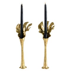 Marc Bankowsky, Flamme, Pair of Bronze Candlesticks, France, 2015