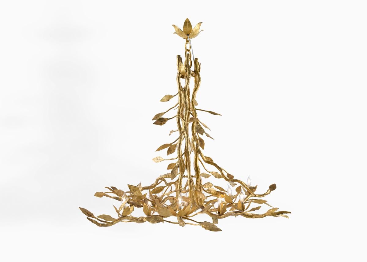 Marc Bankowksy's Large Scale chandelier, which spans five feet from end to end, takes its form from tangled vines descending from some point of higher elevation. In full gilt-bloom, this extraordinary piece signals a new pinnacle in both the French