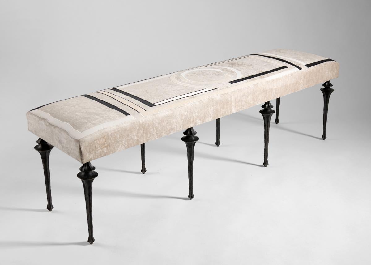 Contemporary Marc Bankowsky & Miguel Cisterna, Embroidered Bench, Bronze Legs, France, 2022 For Sale