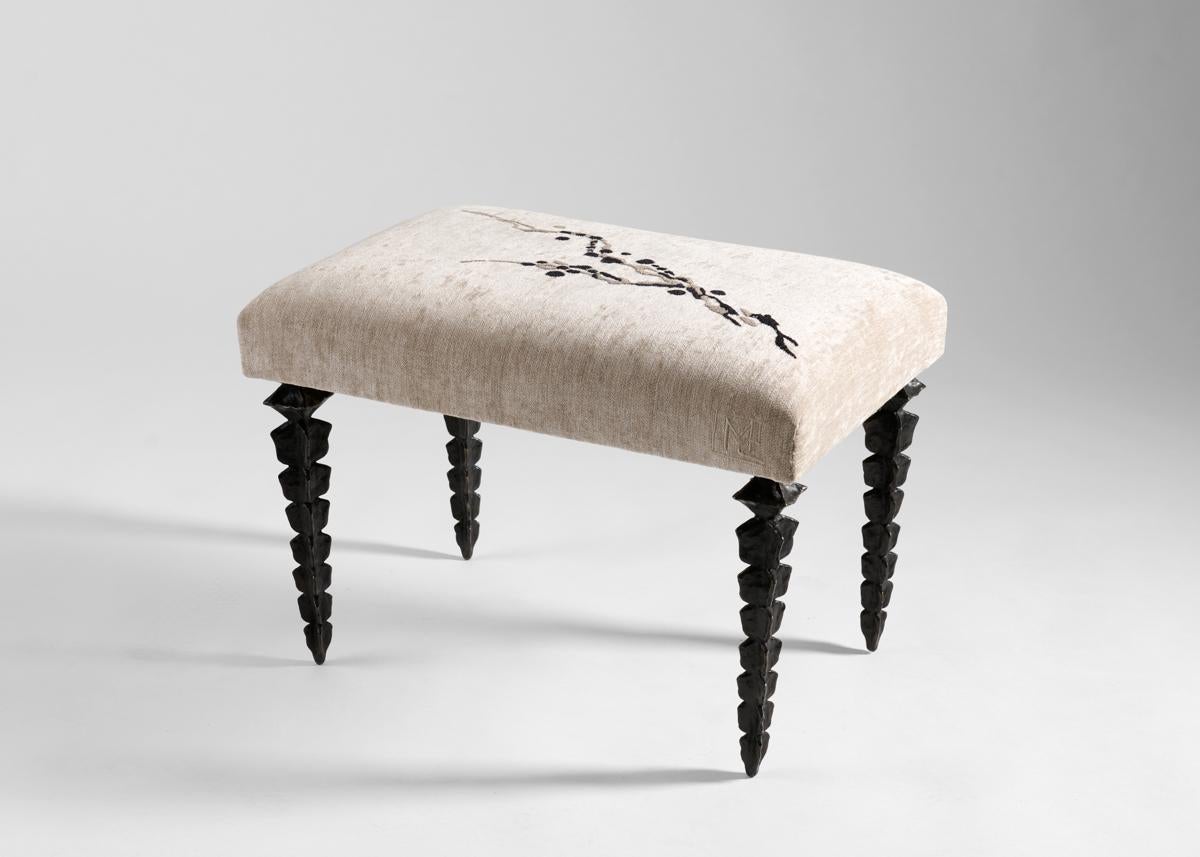 Contemporary Marc Bankowsky & Miguel Cisterna, Embroidered Bench, Bronze Legs, France, 2022 For Sale