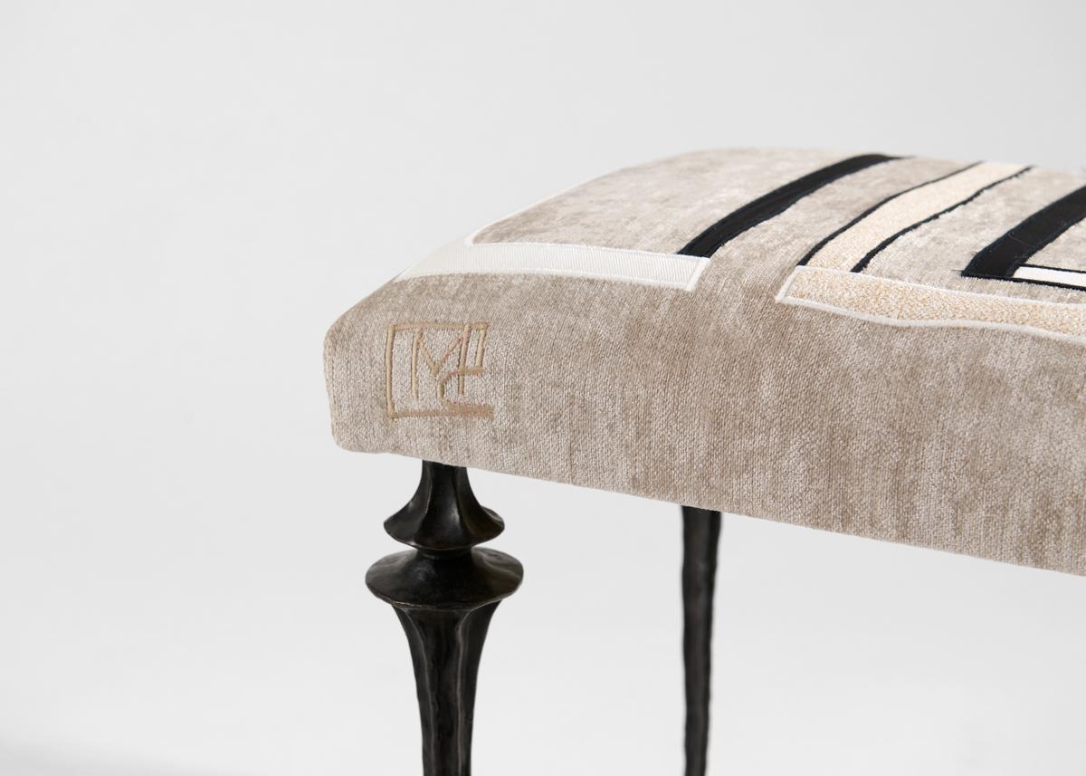 Marc Bankowsky & Miguel Cisterna, Embroidered Bench, Bronze Legs, France, 2022 For Sale 1