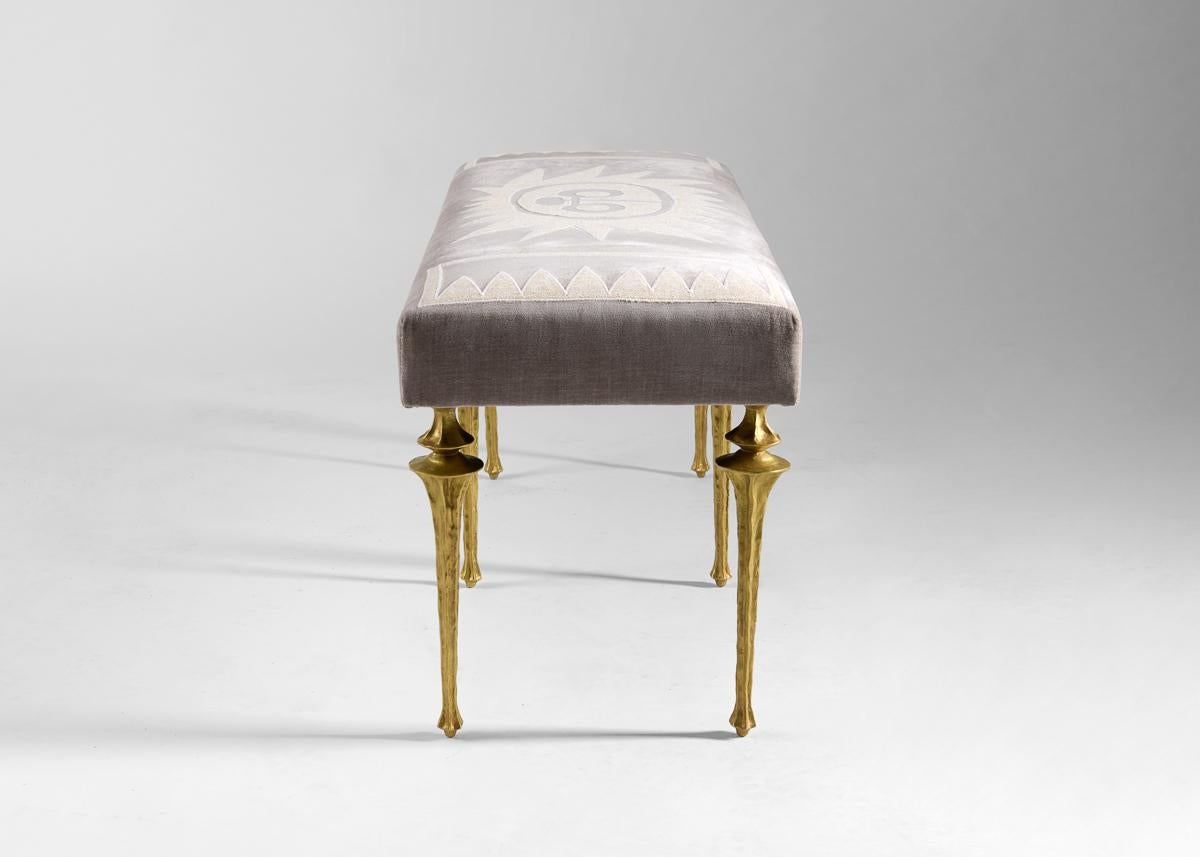 Marc Bankowsky & Miguel Cisterna, Embroidered Bench, Bronze Legs, France, 2022 For Sale 1