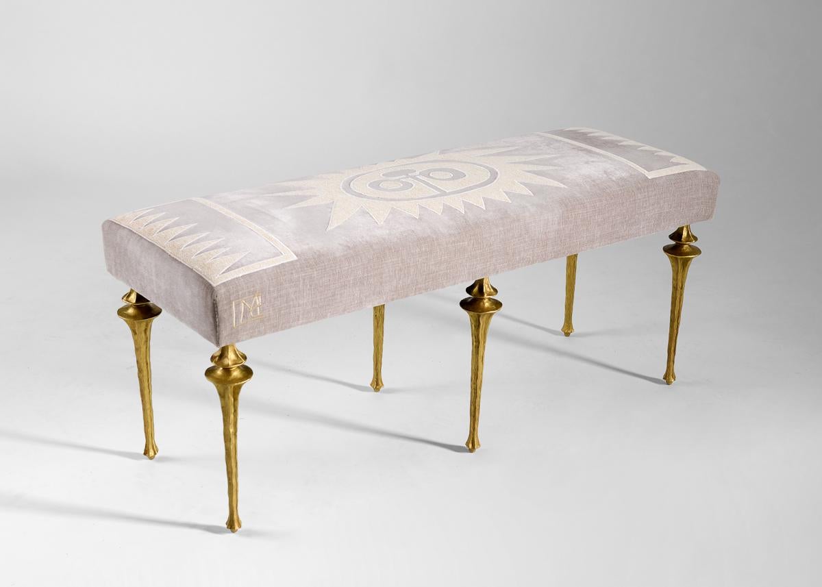 Marc Bankowsky & Miguel Cisterna, Embroidered Bench, Bronze Legs, France, 2022 For Sale 2