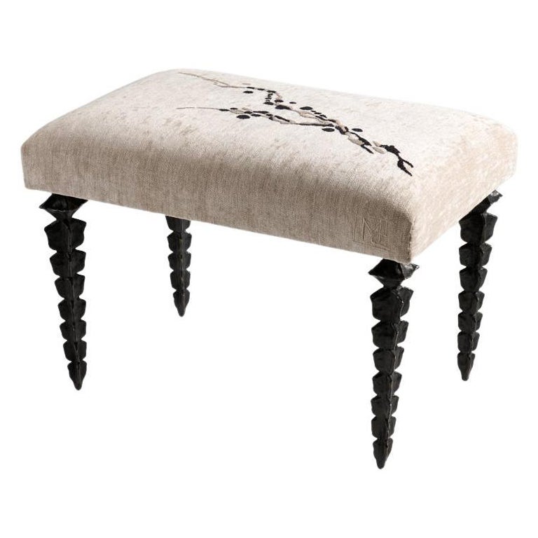 Marc Bankowsky & Miguel Cisterna, Embroidered Bench, Bronze Legs, France, 2022 For Sale