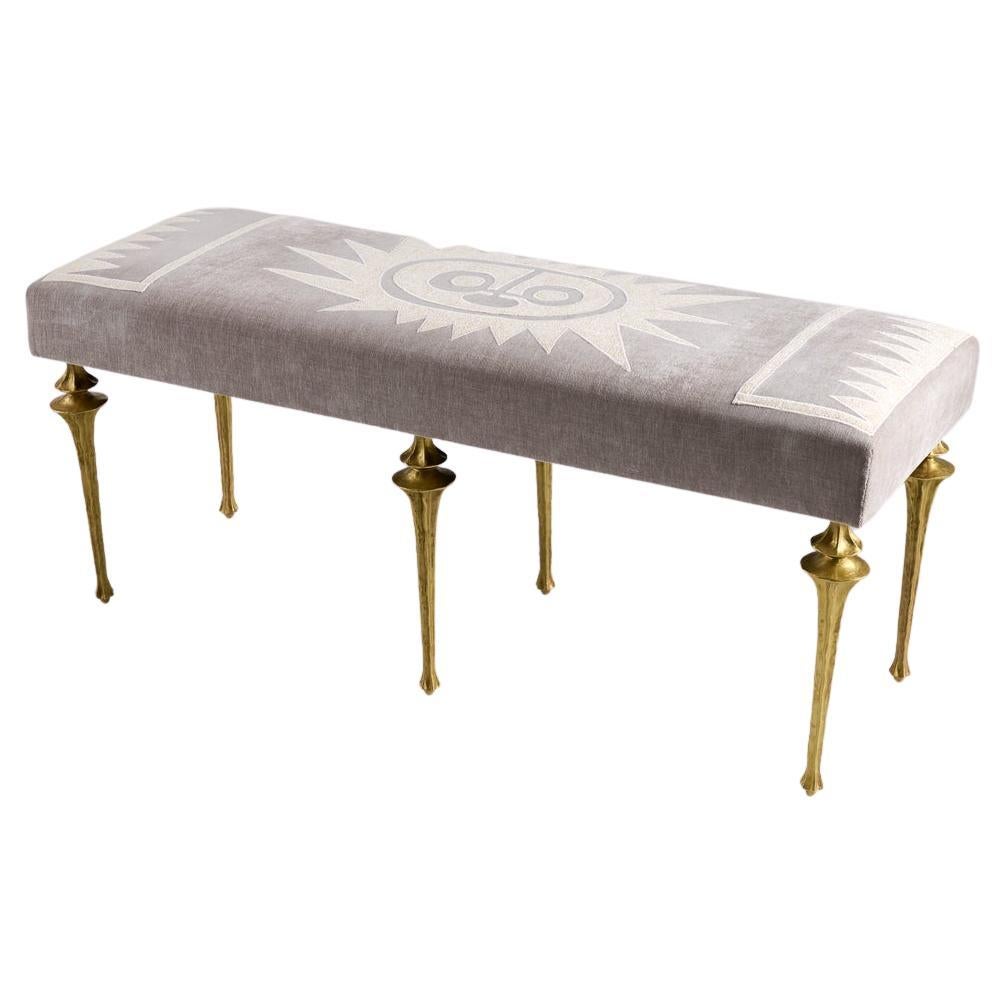Marc Bankowsky & Miguel Cisterna, Embroidered Bench, Bronze Legs, France, 2022 For Sale